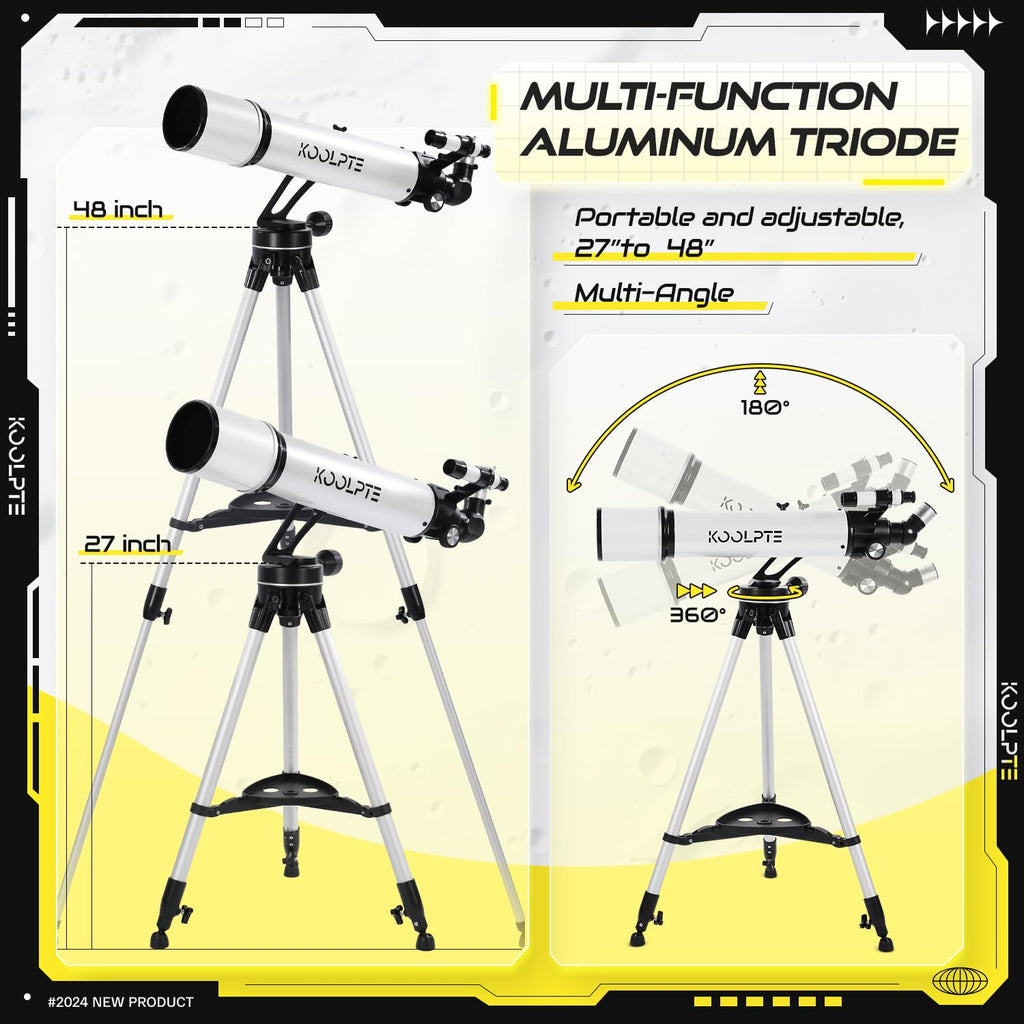 Telescope, 90mm Aperture 700mm Professional Telescope for Adults, High Power with Upgraded Vertisteel AZ Slow-Motion Mount Telescopes for Astronomy Beginners, Stainless Steel Tripod, Phone Adapter,Bag