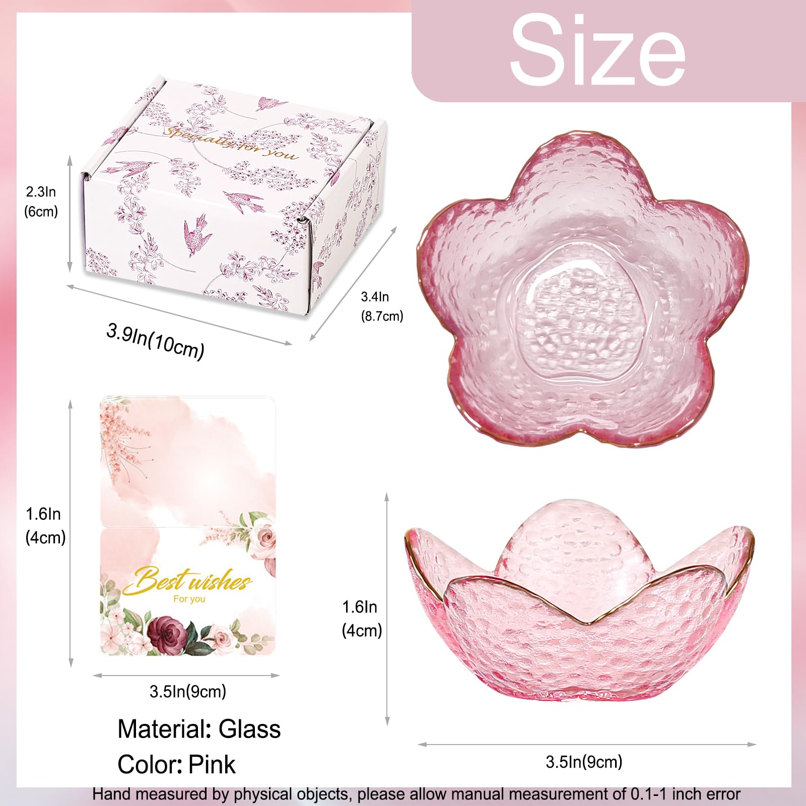 Gifts for Women Trinket Dish Flower Jewelry Dish Pink Glass Ring Holder Jewellery Tray Cute Room Decor Aesthetic Bedroom Accessories Unique Birthday New Home Mothers Day Gifts for Women Friends(2 pcs)