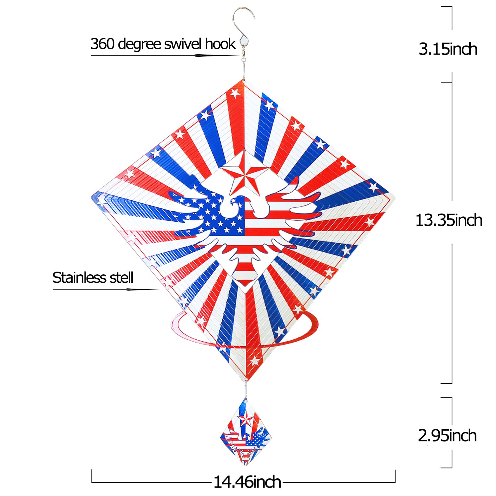 DJUAN 4th of July Decorations,12in American Flag Patriotic Wind Spinner Fourth of July Decor Outdoor,Garden Wind Spinners Patriotic Decor Independence Day Decorations for Yard,Garden,Patio