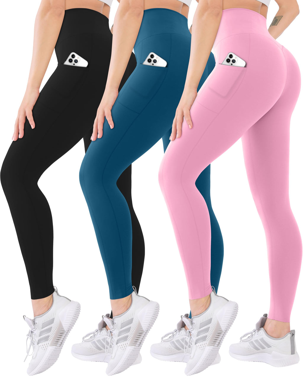 Blisset 3 Pack High Waisted Leggings for Women with Pockets Soft Active Tummy Control Pants for Yoga Running & Daily Wear