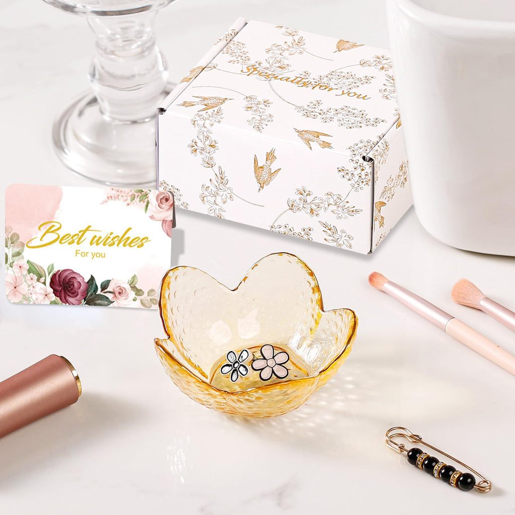 Gifts for Women Trinket Dish Flower Jewelry Dish Pink Glass Ring Holder Jewellery Tray Cute Room Decor Aesthetic Bedroom Accessories Unique Birthday New Home Mothers Day Gifts for Women Friends(2 pcs)