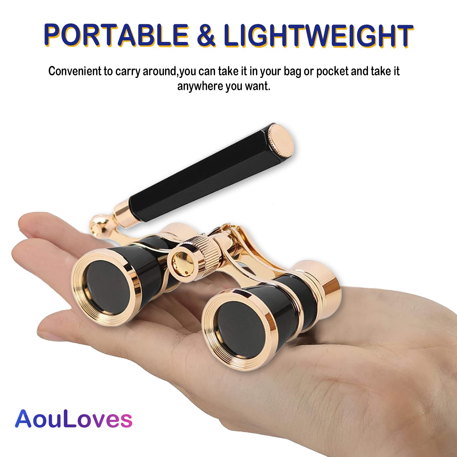 Opera Glasses Binoculars 3 X 25 Compact and Lightweight with Built-in Foldable Theater Glasses, Adjustable Handle for Adults Kids Women in Music Concerts and Opera Houses (Black)