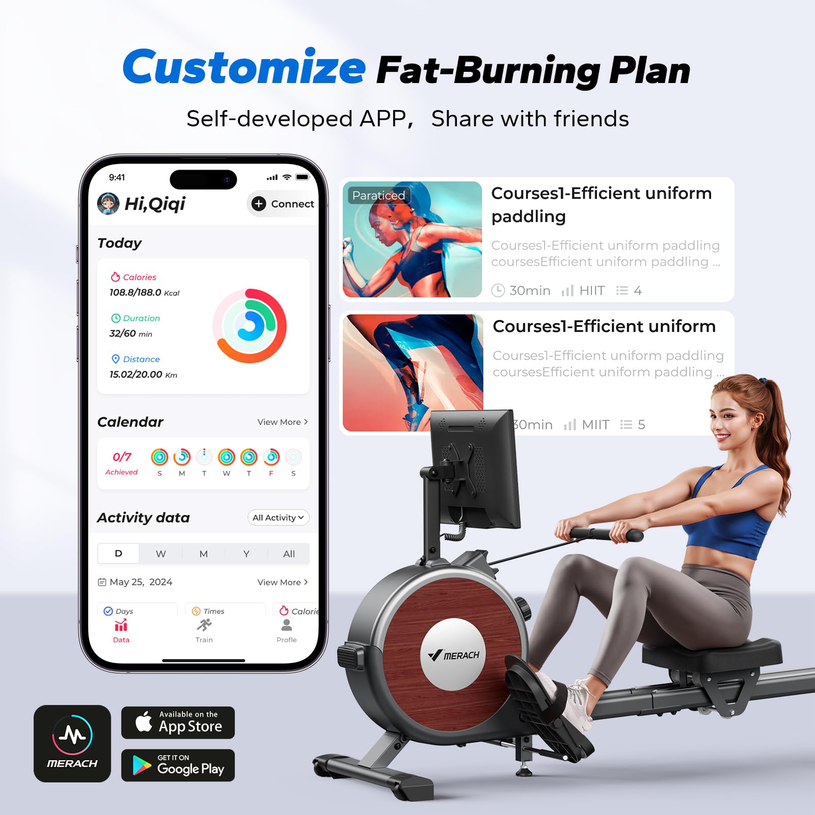 MERACH Rowing Machines for Home, Magnetic Rowing Machine with 16 Levels, Rower Machine of Quiet Resistance, Dual Slide Rail with Max 350lbs Weight Capacity, App Compatible