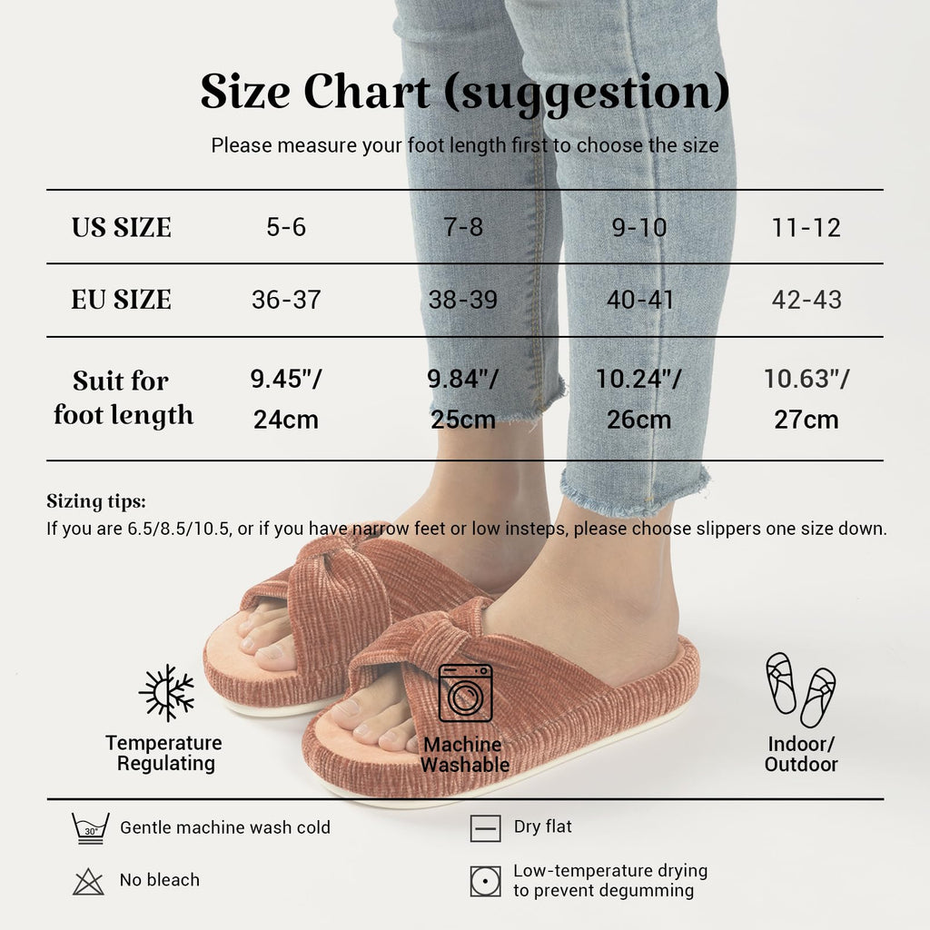 Chantomoo Slippers for Women Memory Foam House Bedroom Corduroy Bow Crossbands Slipper Shoes Comfy Trendy Gift Slippers