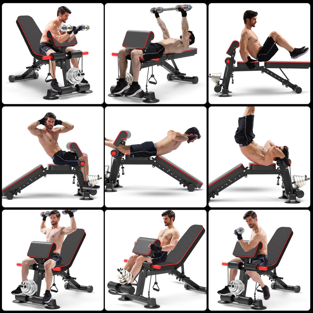 Adjustable Weight Bench,Utility Workout Bench Foldable Incline Decline Benches for Home Gym Full Body Workout,Load 600LBS
