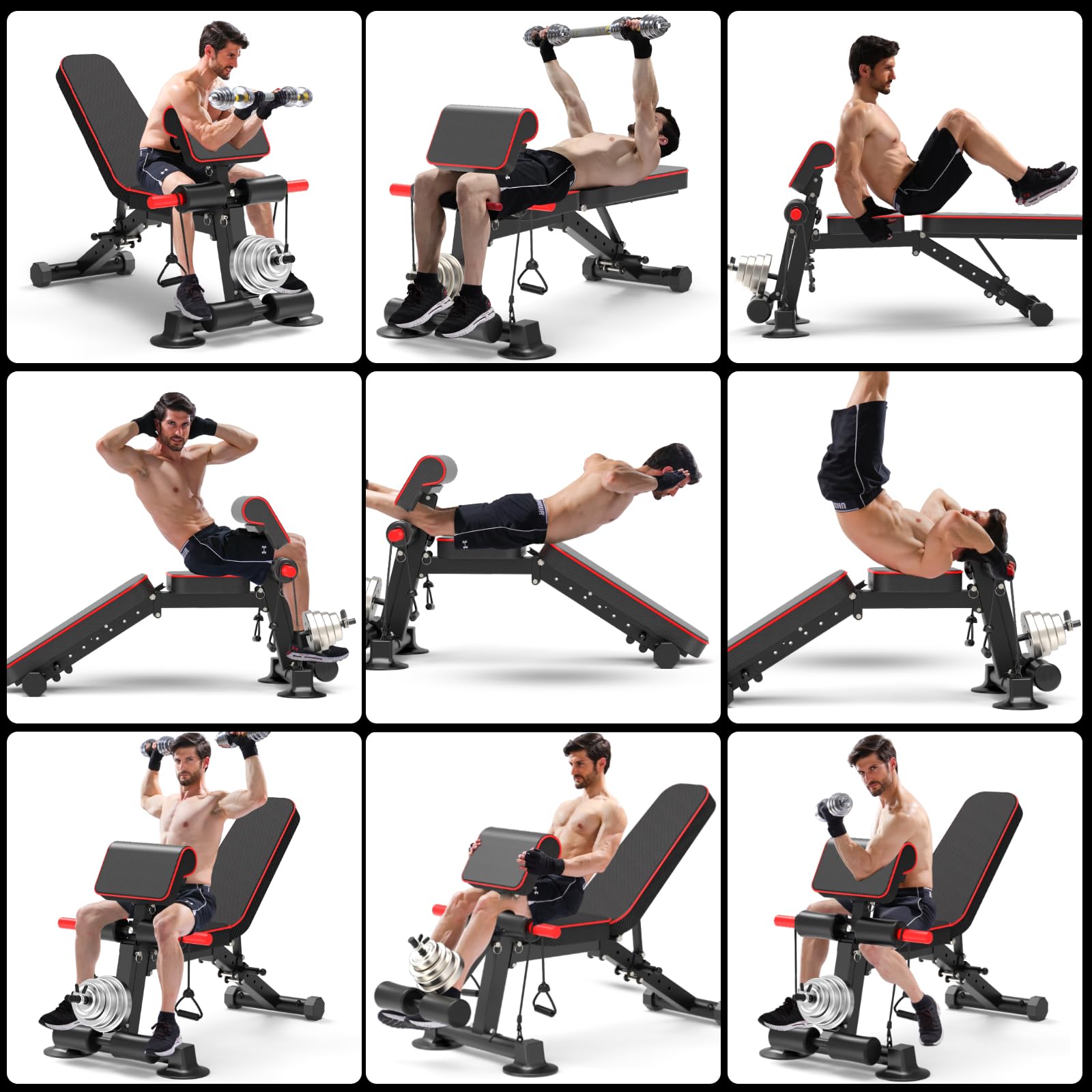 Adjustable Weight Bench,Utility Workout Bench Foldable Incline Decline Benches for Home Gym Full Body Workout,Load 600LBS