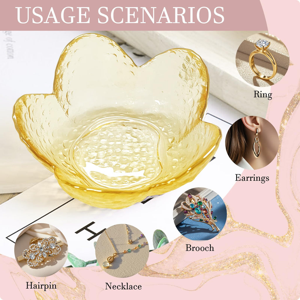 Gifts for Women Trinket Dish Flower Jewelry Dish Pink Glass Ring Holder Jewellery Tray Cute Room Decor Aesthetic Bedroom Accessories Unique Birthday New Home Mothers Day Gifts for Women Friends(2 pcs)