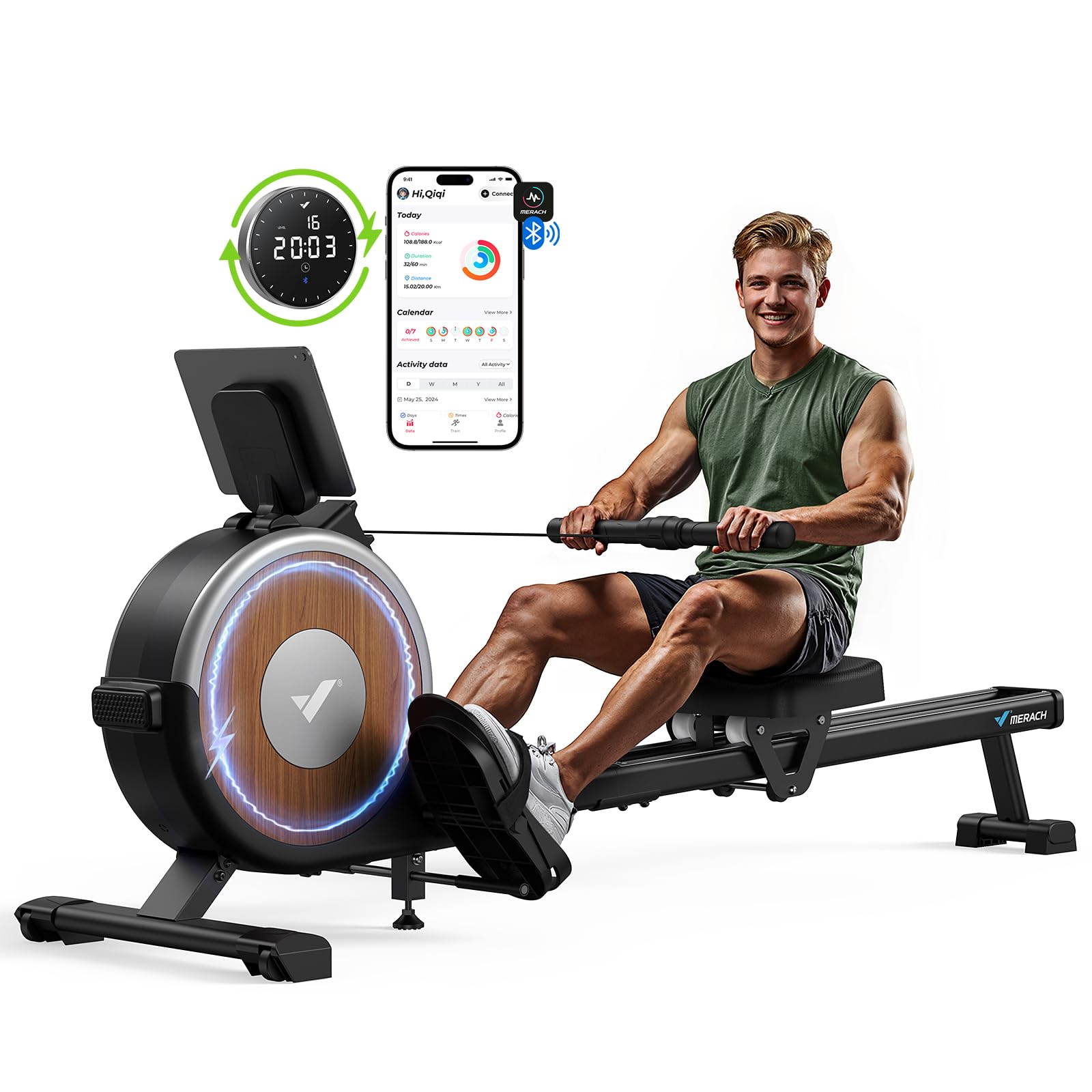 MERACH Rowing Machines for Home, Magnetic Rowing Machine with 16 Levels, Rower Machine of Quiet Resistance, Dual Slide Rail with Max 350lbs Weight Capacity, App Compatible