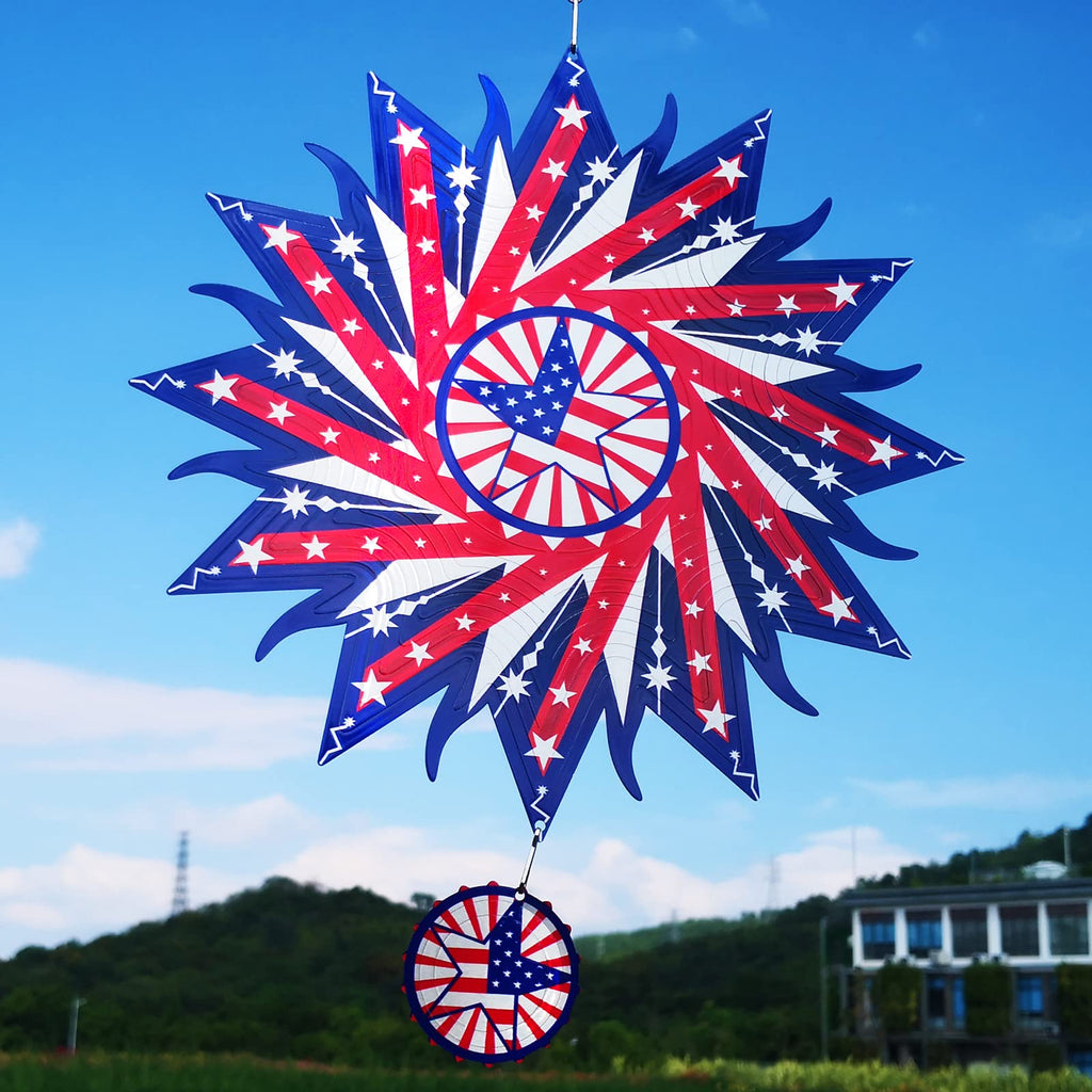 DJUAN 4th of July Decorations,12in American Flag Patriotic Wind Spinner Fourth of July Decor Outdoor,Garden Wind Spinners Patriotic Decor Independence Day Decorations for Yard,Garden,Patio
