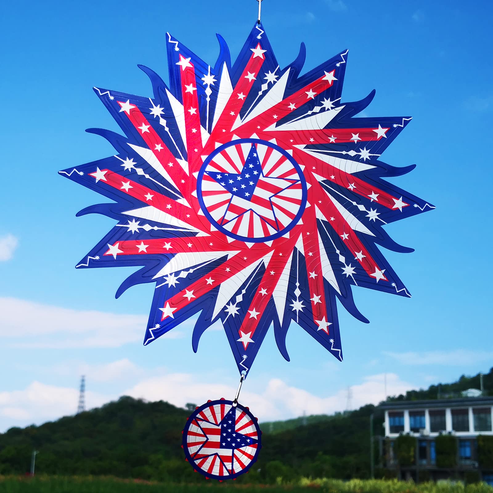 DJUAN 4th of July Decorations,12in American Flag Patriotic Wind Spinner Fourth of July Decor Outdoor,Garden Wind Spinners Patriotic Decor Independence Day Decorations for Yard,Garden,Patio