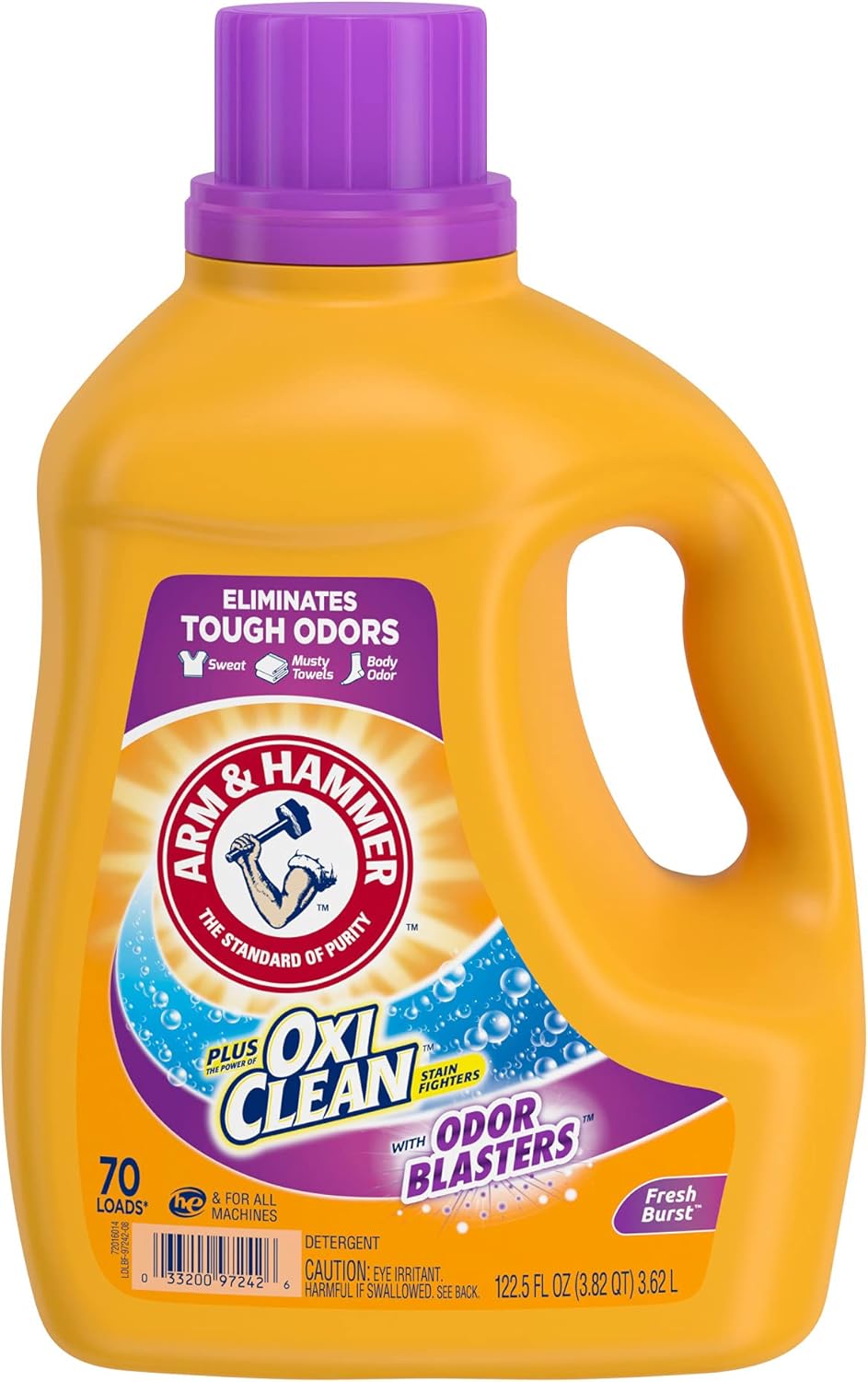 ARM & HAMMER Plus OxiClean with Odor Blasters Liquid Laundry Detergent, Laundry Odor Remover, Attacks Stains, Fresh Botanical Scent, 74 Loads, 96.2 Fl Oz