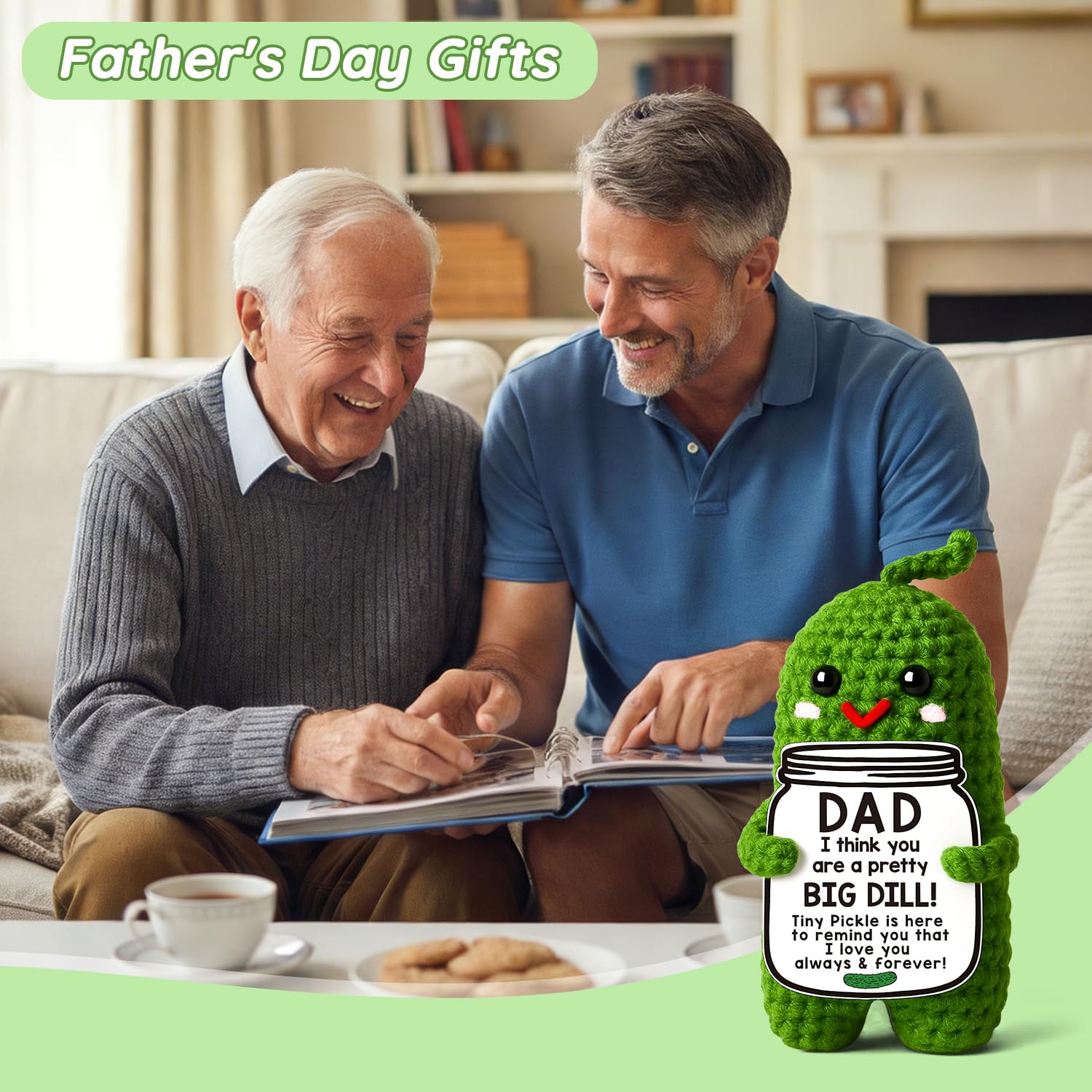 MAMAGIFTREE Fathers Day Dad Birthday Gifts from Daughter or Son,Handmade Crochet Pickle -I Love Best Daddy Ever Gift Thank You Daddy Funny Emotional Care Desk Decor