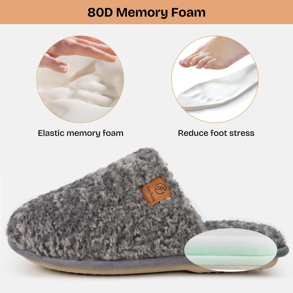 EverFoams Women's Fuzzy Slip-on Slippers Warm Cozy Soft Lightweight Memory Foam Indoor House Shoes