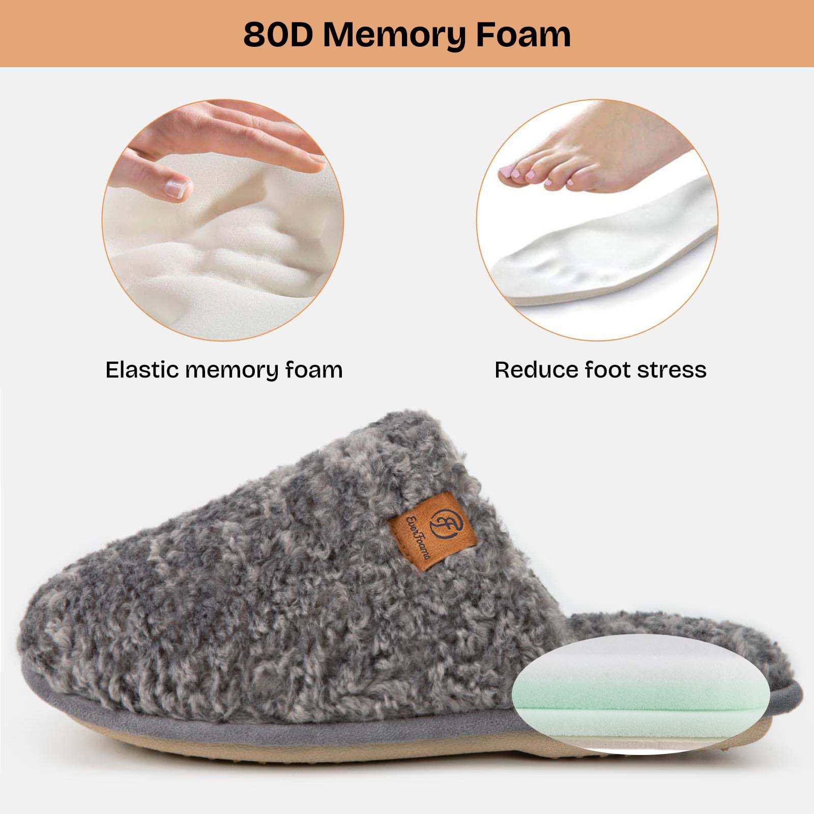 EverFoams Women's Fuzzy Slip-on Slippers Warm Cozy Soft Lightweight Memory Foam Indoor House Shoes