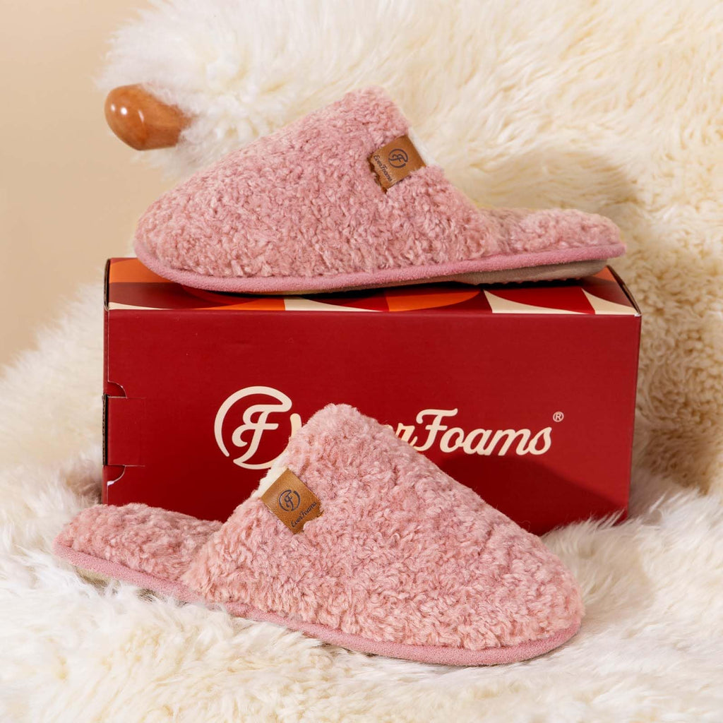 EverFoams Women's Fuzzy Slip-on Slippers Warm Cozy Soft Lightweight Memory Foam Indoor House Shoes
