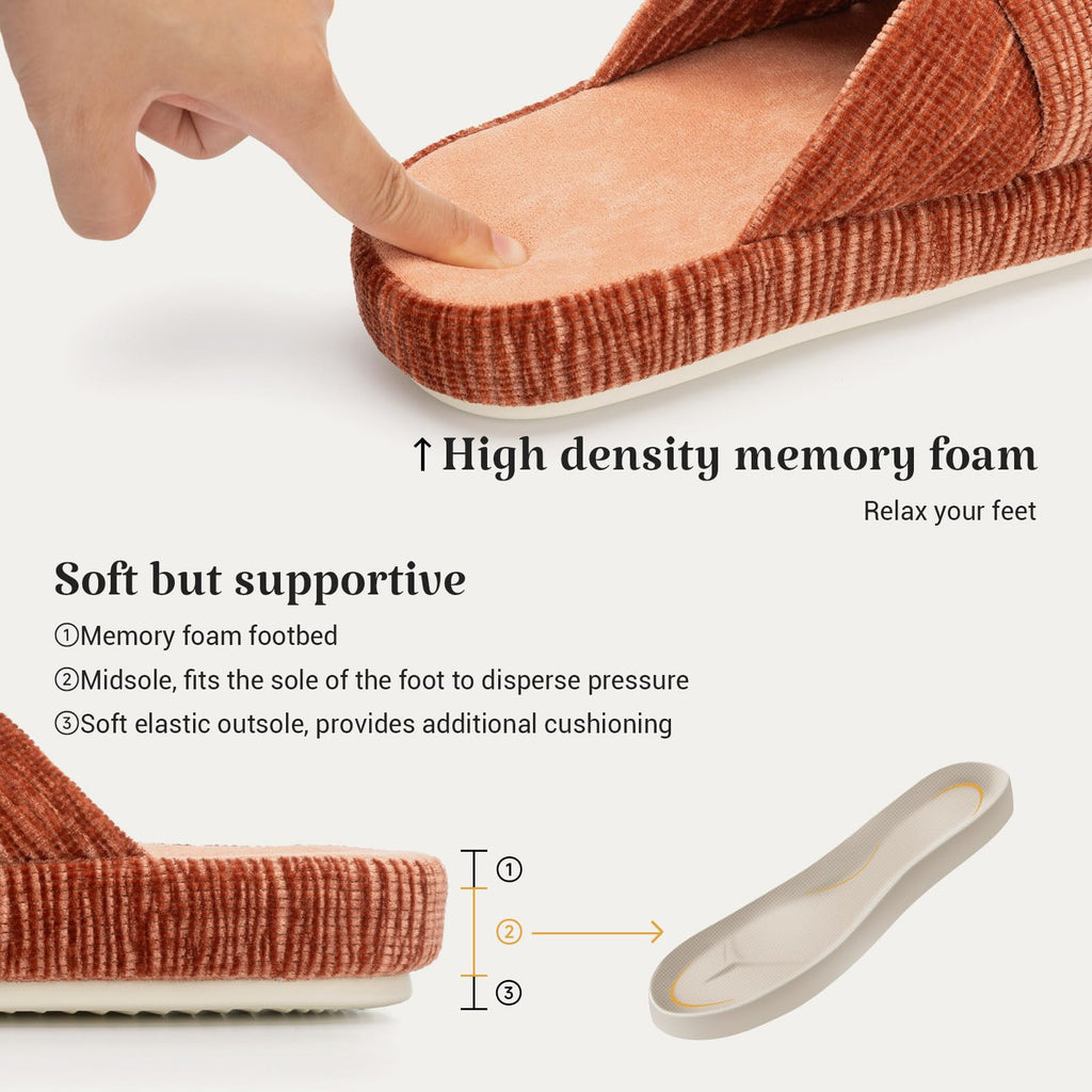 Chantomoo Slippers for Women Memory Foam House Bedroom Corduroy Bow Crossbands Slipper Shoes Comfy Trendy Gift Slippers