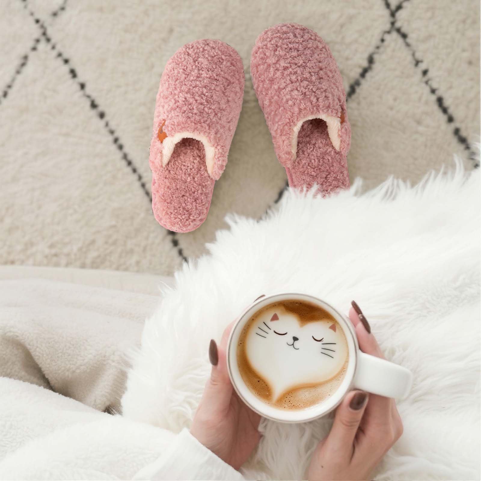 EverFoams Women's Fuzzy Slip-on Slippers Warm Cozy Soft Lightweight Memory Foam Indoor House Shoes