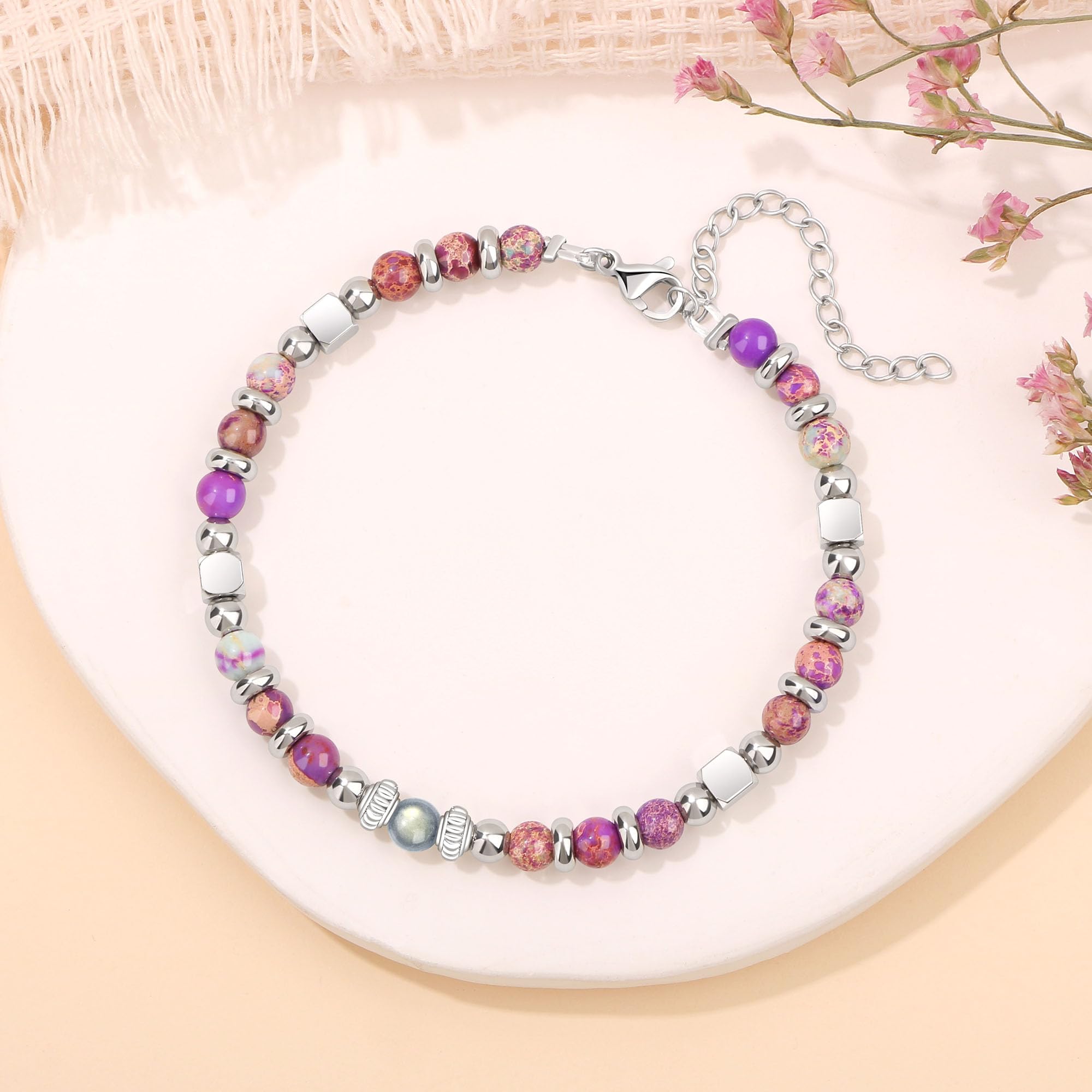 JoycuFF 𝗚𝗶𝗳𝘁𝘀 𝗳𝗼𝗿 𝗪𝗼𝗺𝗲𝗻 𝗠𝗼𝗼𝗻𝘀𝘁𝗼𝗻𝗲 𝗕𝗿𝗮𝗰𝗲𝗹𝗲𝘁 Amazonite Colorful Imperial Jasper Stainless Steel Beads Bracelets, Mothers Day Birthday Christmas Valentines Graduation Gifts