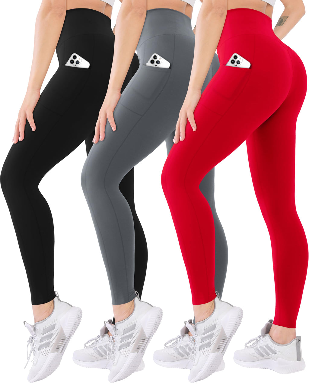 Blisset 3 Pack High Waisted Leggings for Women with Pockets Soft Active Tummy Control Pants for Yoga Running & Daily Wear