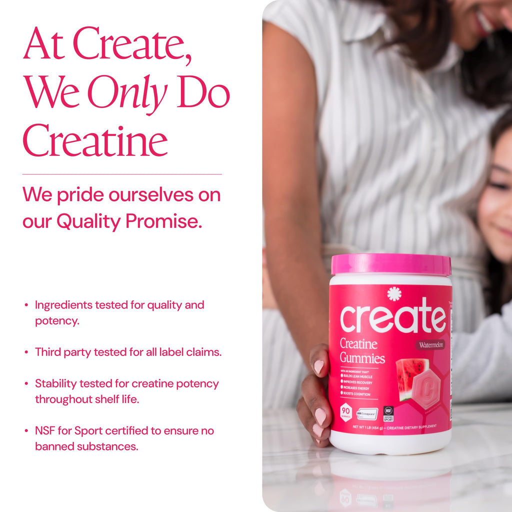 Create Creatine Monohydrate Gummies for Men & Women, Boost Focus, Strength, and Endurance, Anti-Melting Formula, Vegan, Gluten-Free, Non-GMO, 1.5g of Creatine per Gummy (Blue Raspberry)
