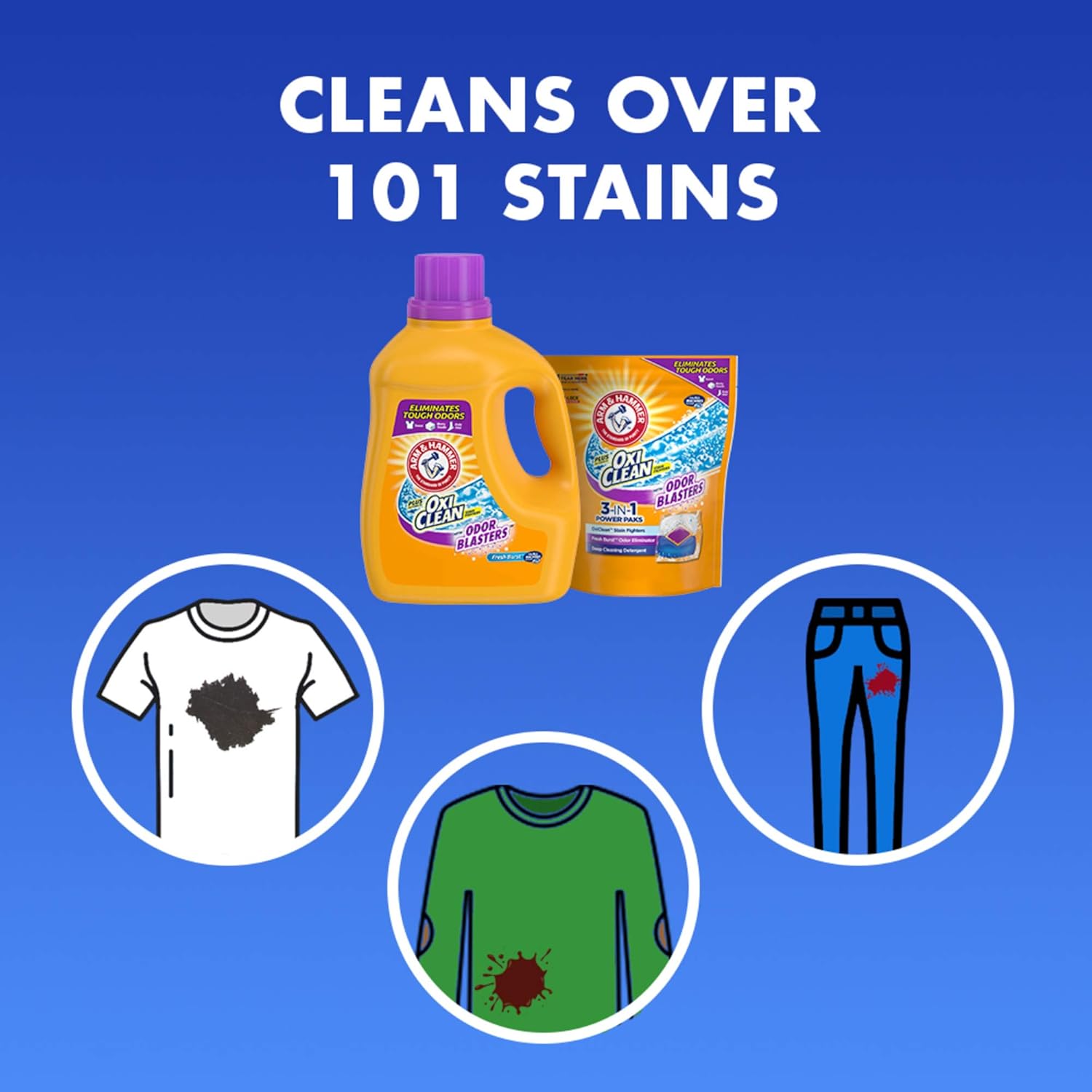 ARM & HAMMER Plus OxiClean with Odor Blasters Liquid Laundry Detergent, Laundry Odor Remover, Attacks Stains, Fresh Botanical Scent, 74 Loads, 96.2 Fl Oz