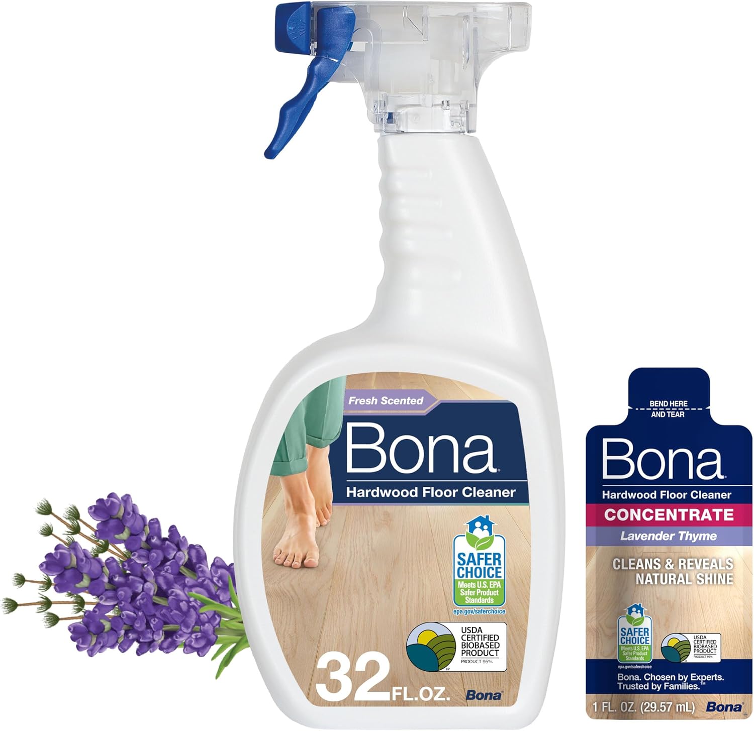 Bona® Hardwood Floor Cleaner Spray - 32 fl oz - Cedar Wood - Includes Filled Bottle + Concentrate Refill for Hardwood Floor Cleaning
