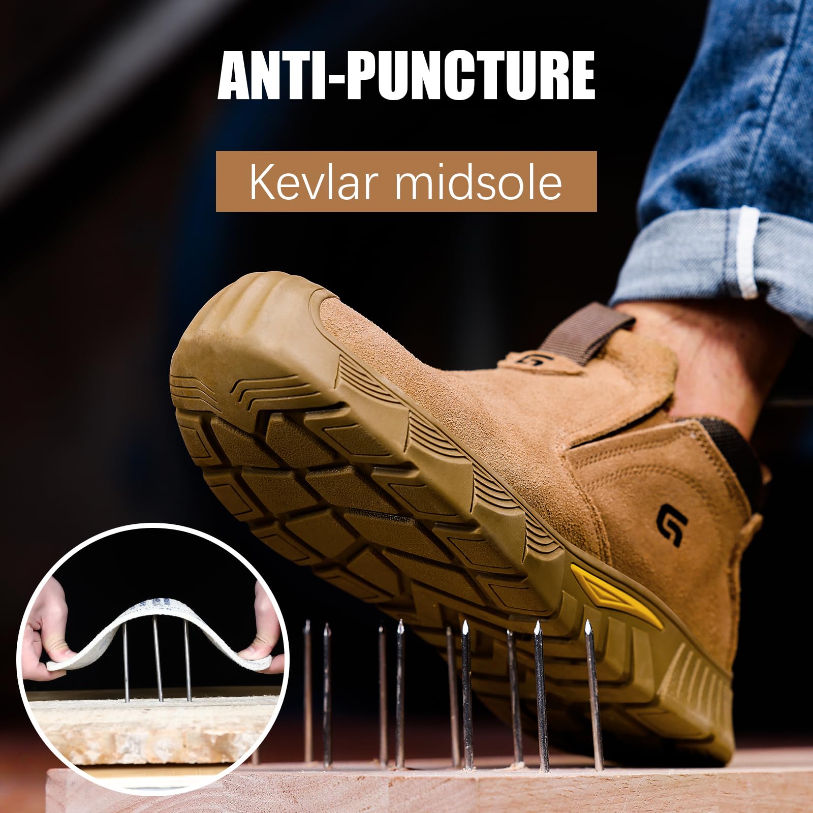 GLANOUDUN Welding Work Boots for Men Slip on Steel Toe Shoes for Men Indestructible Steel Toe Boots Welder Men's Working Shoes Fireproof Safety Footwear for Construction Men's Work & Safety Footwear