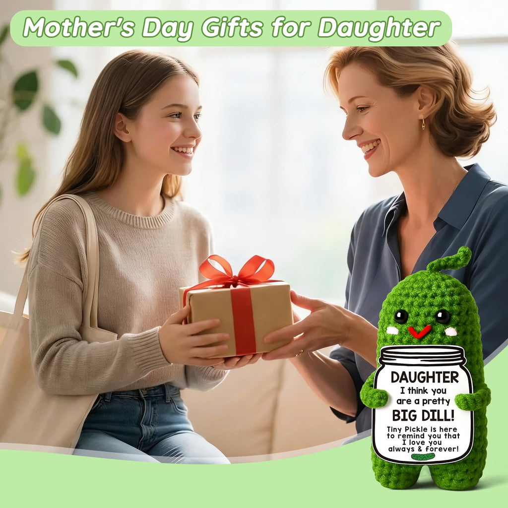 MAMAGIFTREE Fathers Day Dad Birthday Gifts from Daughter or Son,Handmade Crochet Pickle -I Love Best Daddy Ever Gift Thank You Daddy Funny Emotional Care Desk Decor