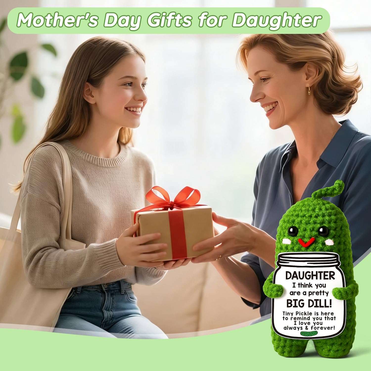 MAMAGIFTREE Fathers Day Dad Birthday Gifts from Daughter or Son,Handmade Crochet Pickle -I Love Best Daddy Ever Gift Thank You Daddy Funny Emotional Care Desk Decor