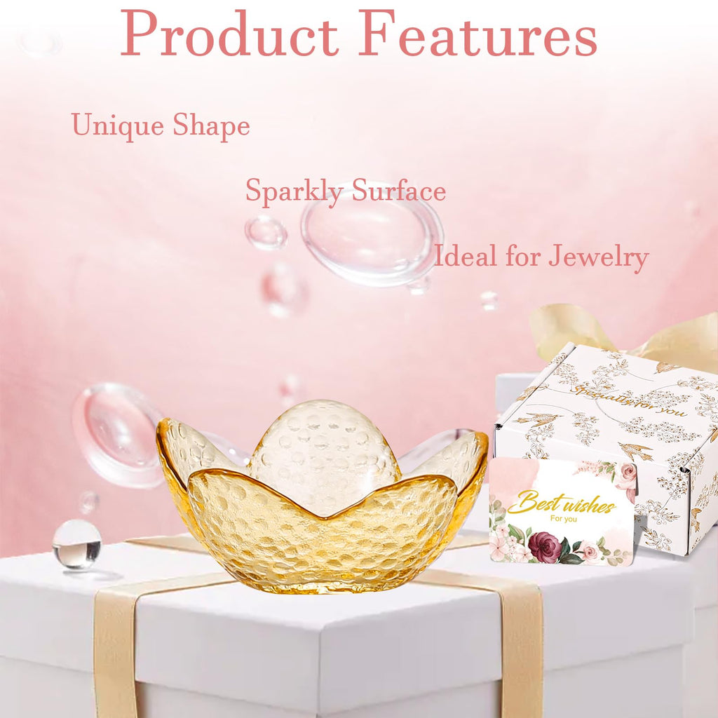 Gifts for Women Trinket Dish Flower Jewelry Dish Pink Glass Ring Holder Jewellery Tray Cute Room Decor Aesthetic Bedroom Accessories Unique Birthday New Home Mothers Day Gifts for Women Friends(2 pcs)