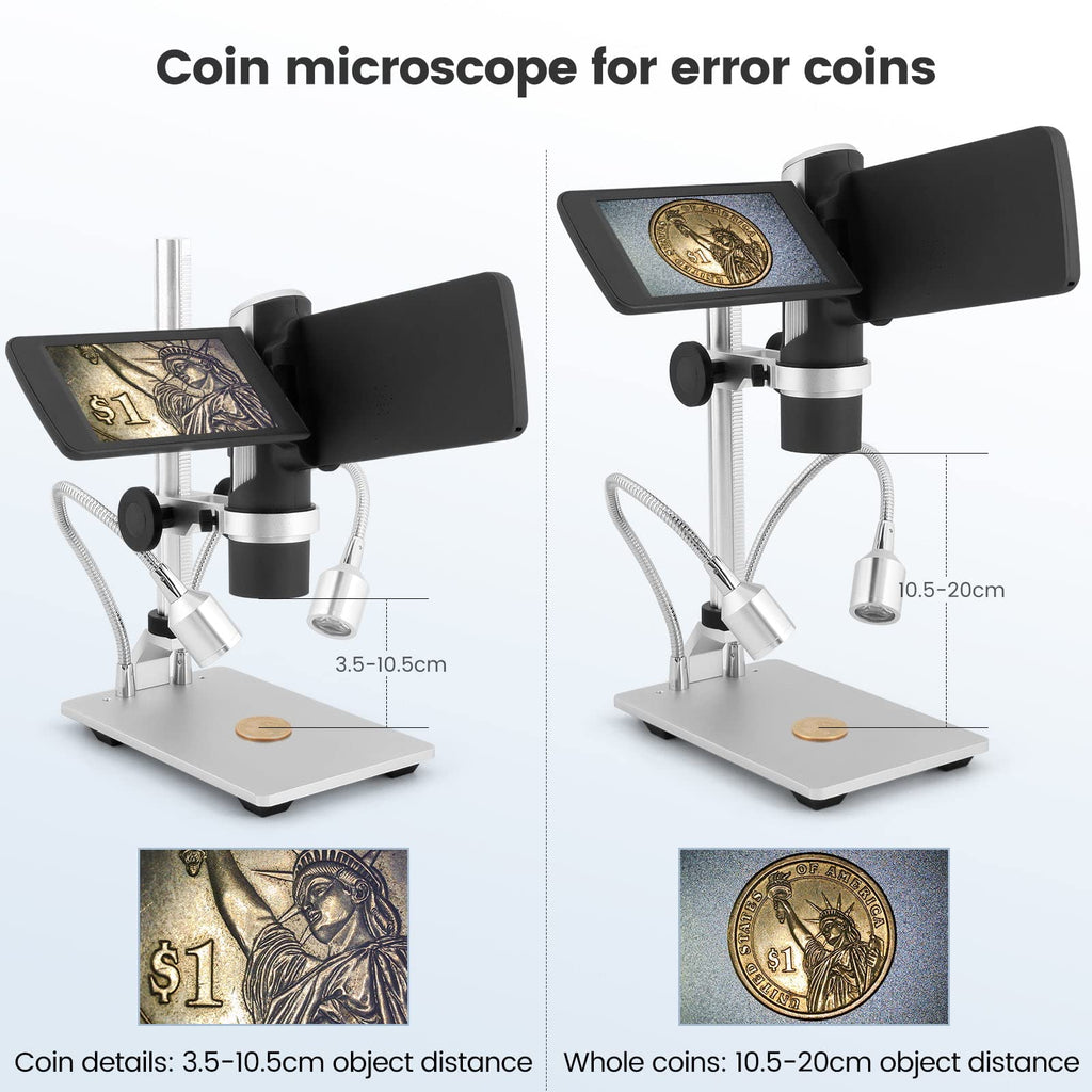 Andonstar AD203 Handheld Digital Microscope, Portable Pocket USB Coin Microscope with 4 inch Screen for Kids and Adults, Black, Electronic FHD Video, Windows Mac PC