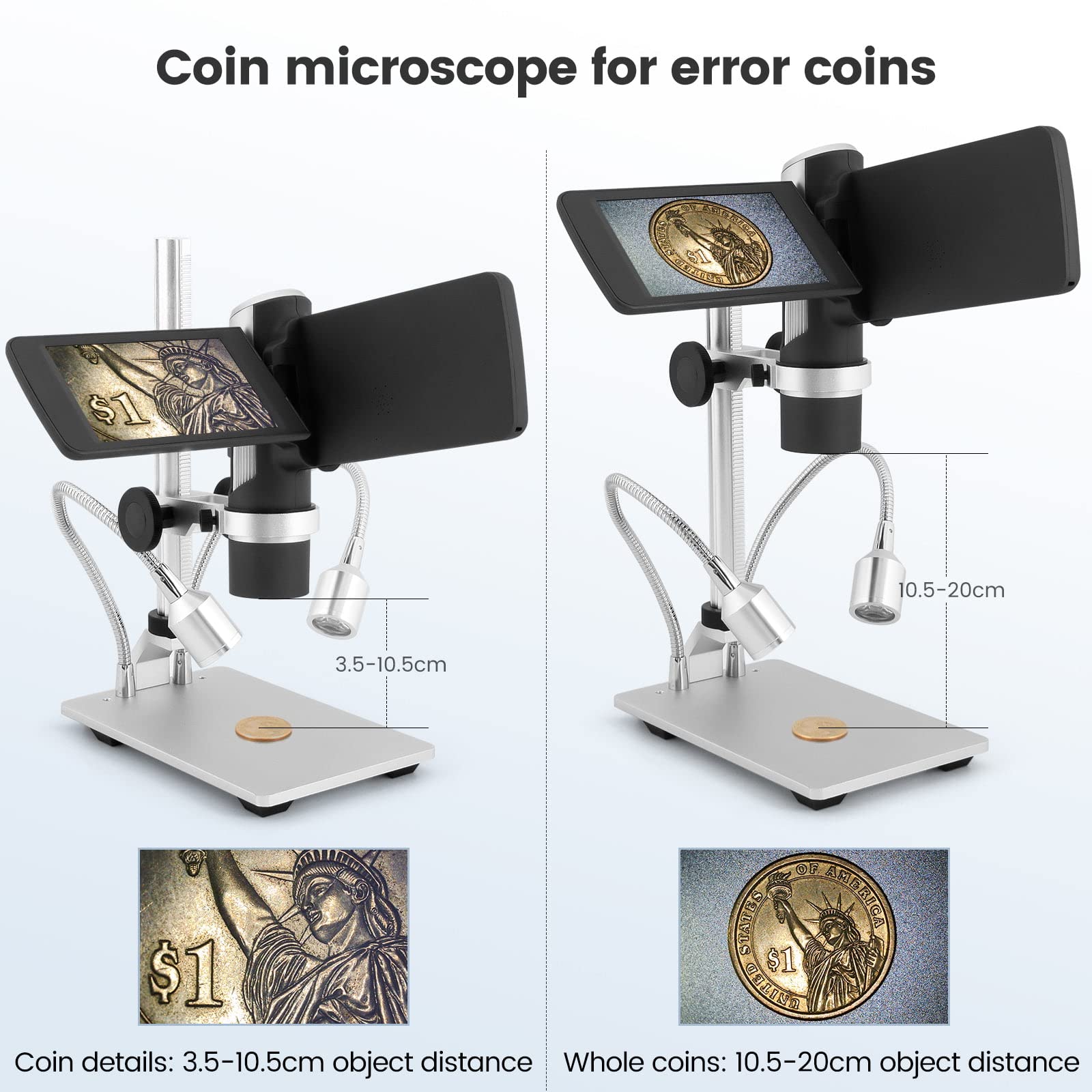 Andonstar AD203 Handheld Digital Microscope, Portable Pocket USB Coin Microscope with 4 inch Screen for Kids and Adults, Black, Electronic FHD Video, Windows Mac PC