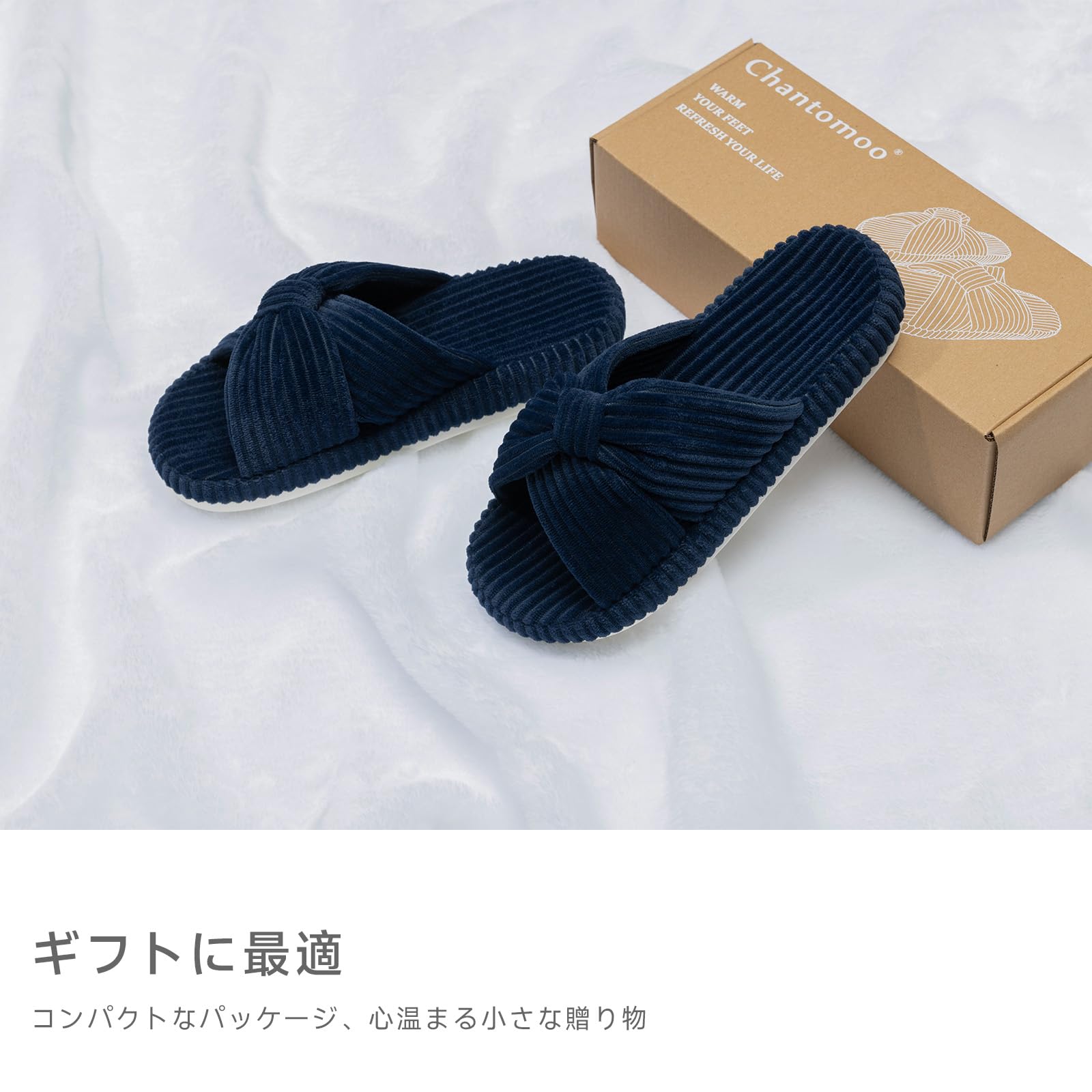 Chantomoo Slippers for Women Memory Foam House Bedroom Corduroy Bow Crossbands Slipper Shoes Comfy Trendy Gift Slippers