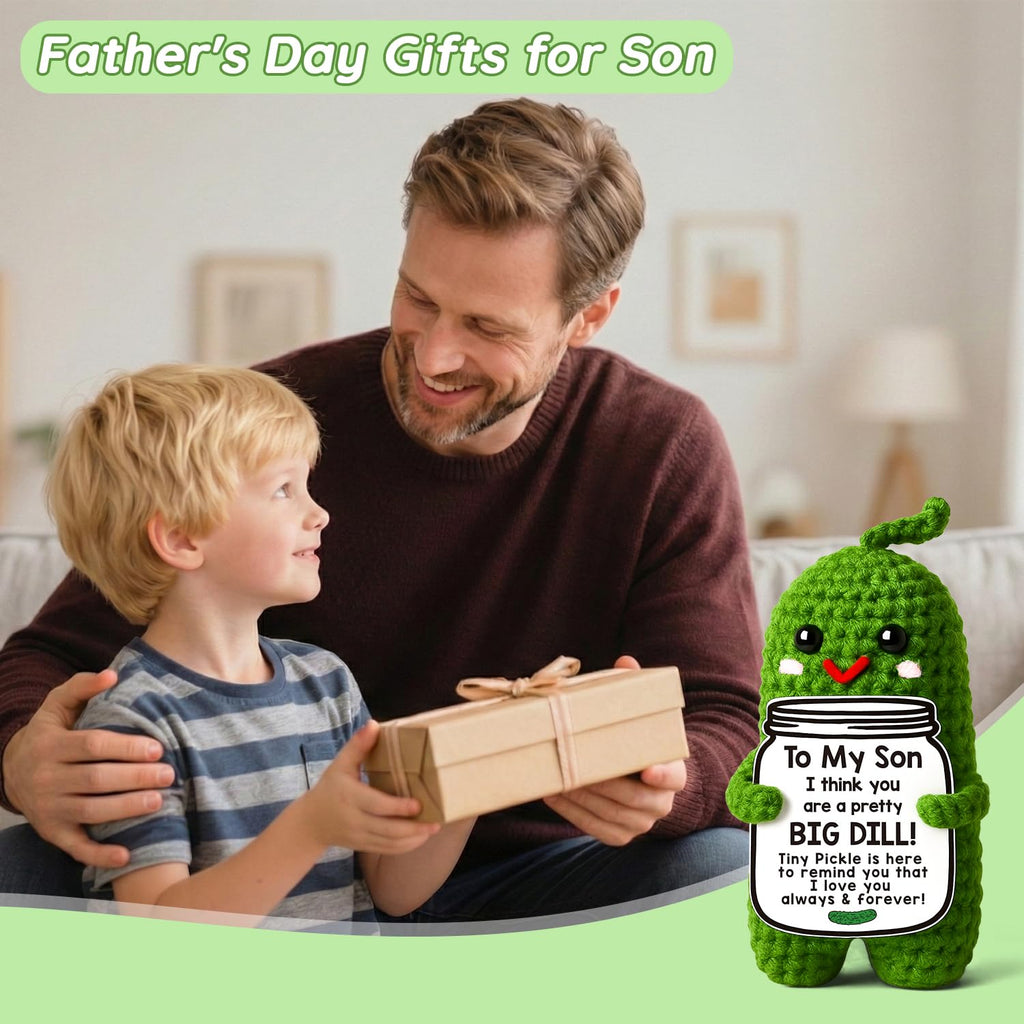 MAMAGIFTREE Fathers Day Dad Birthday Gifts from Daughter or Son,Handmade Crochet Pickle -I Love Best Daddy Ever Gift Thank You Daddy Funny Emotional Care Desk Decor