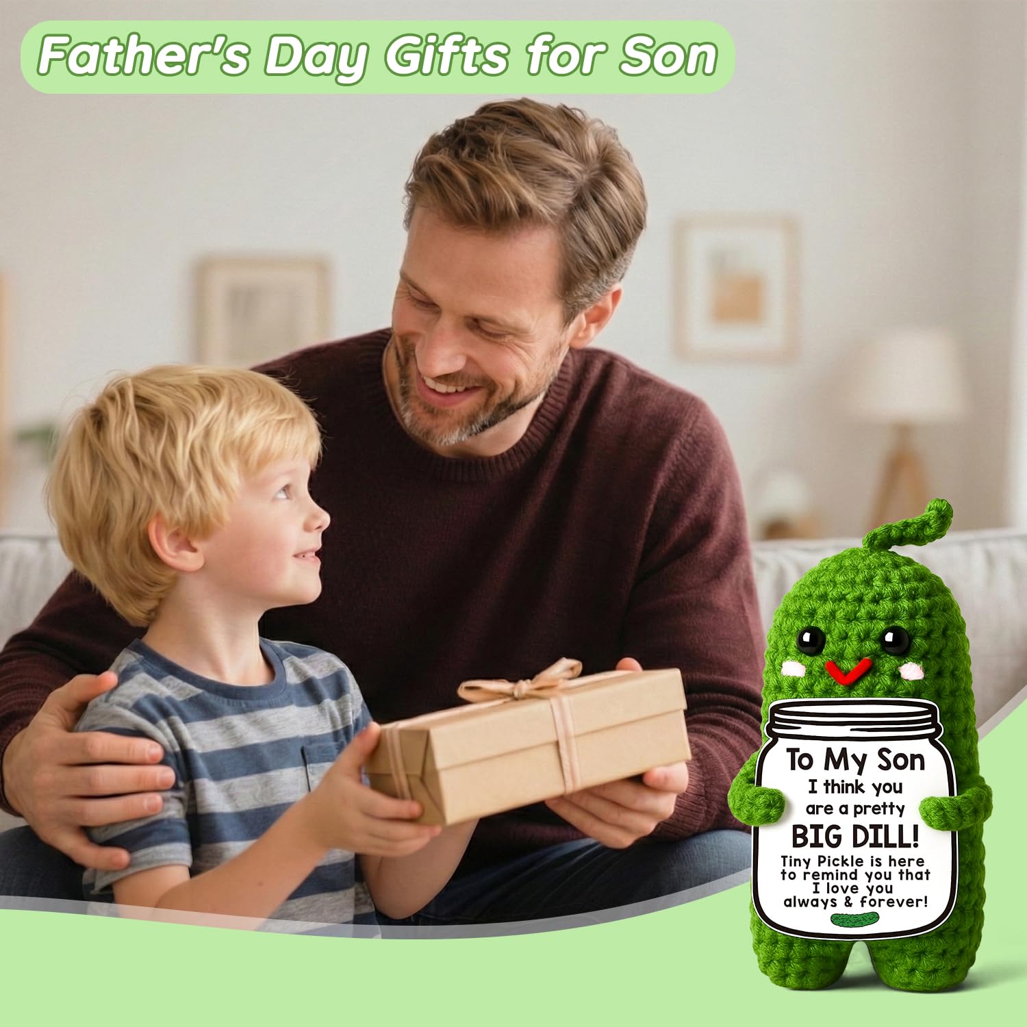 MAMAGIFTREE Fathers Day Dad Birthday Gifts from Daughter or Son,Handmade Crochet Pickle -I Love Best Daddy Ever Gift Thank You Daddy Funny Emotional Care Desk Decor