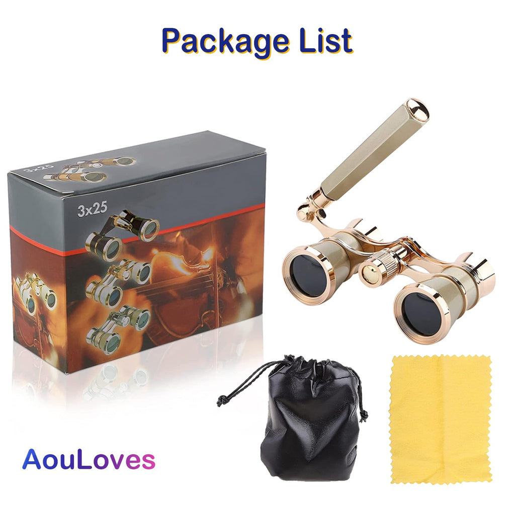 Opera Glasses Binoculars 3 X 25 Compact and Lightweight with Built-in Foldable Theater Glasses, Adjustable Handle for Adults Kids Women in Music Concerts and Opera Houses (Black)