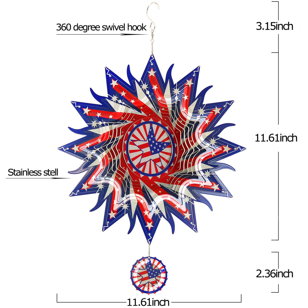DJUAN 4th of July Decorations,12in American Flag Patriotic Wind Spinner Fourth of July Decor Outdoor,Garden Wind Spinners Patriotic Decor Independence Day Decorations for Yard,Garden,Patio