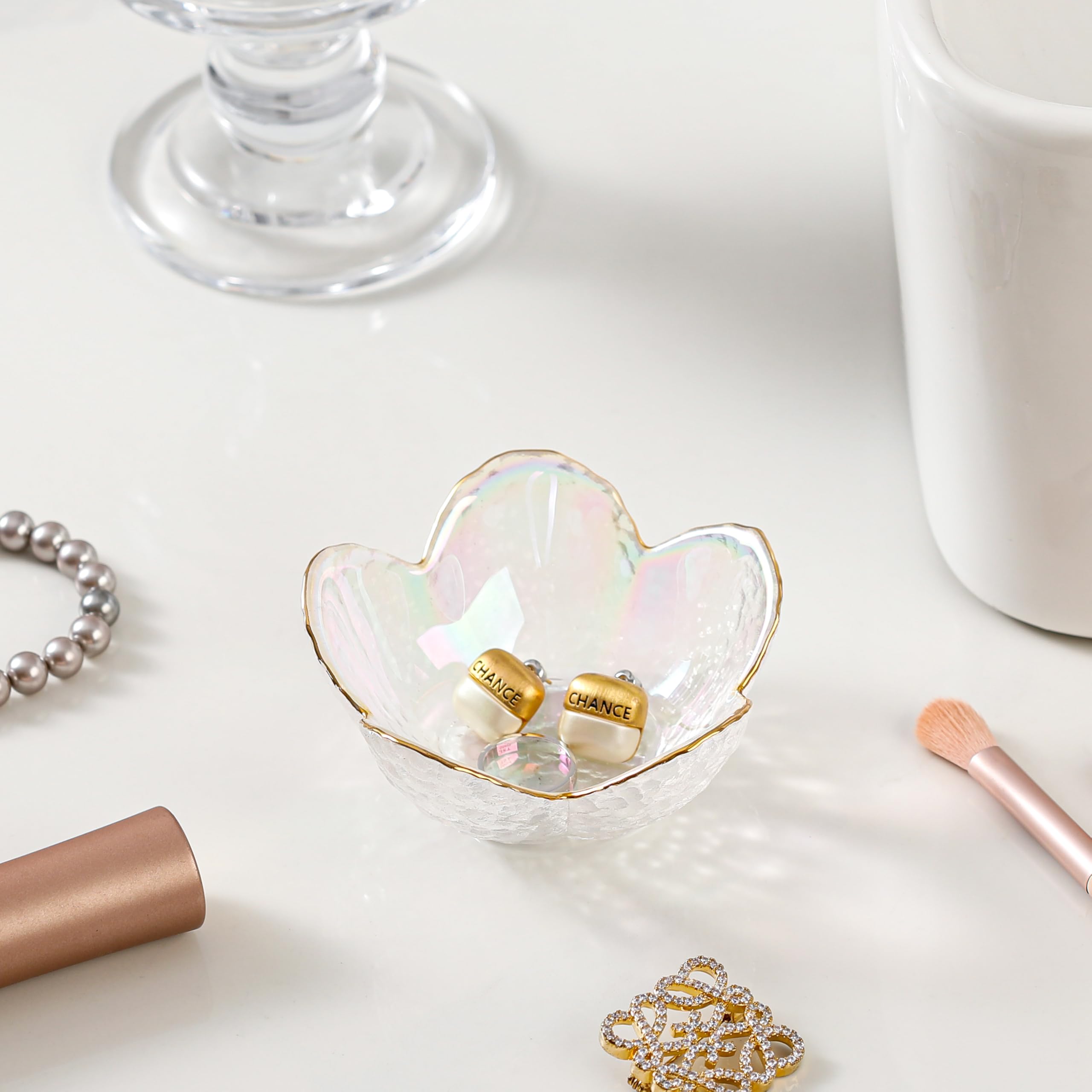 Gifts for Women Trinket Dish Flower Jewelry Dish Pink Glass Ring Holder Jewellery Tray Cute Room Decor Aesthetic Bedroom Accessories Unique Birthday New Home Mothers Day Gifts for Women Friends(2 pcs)