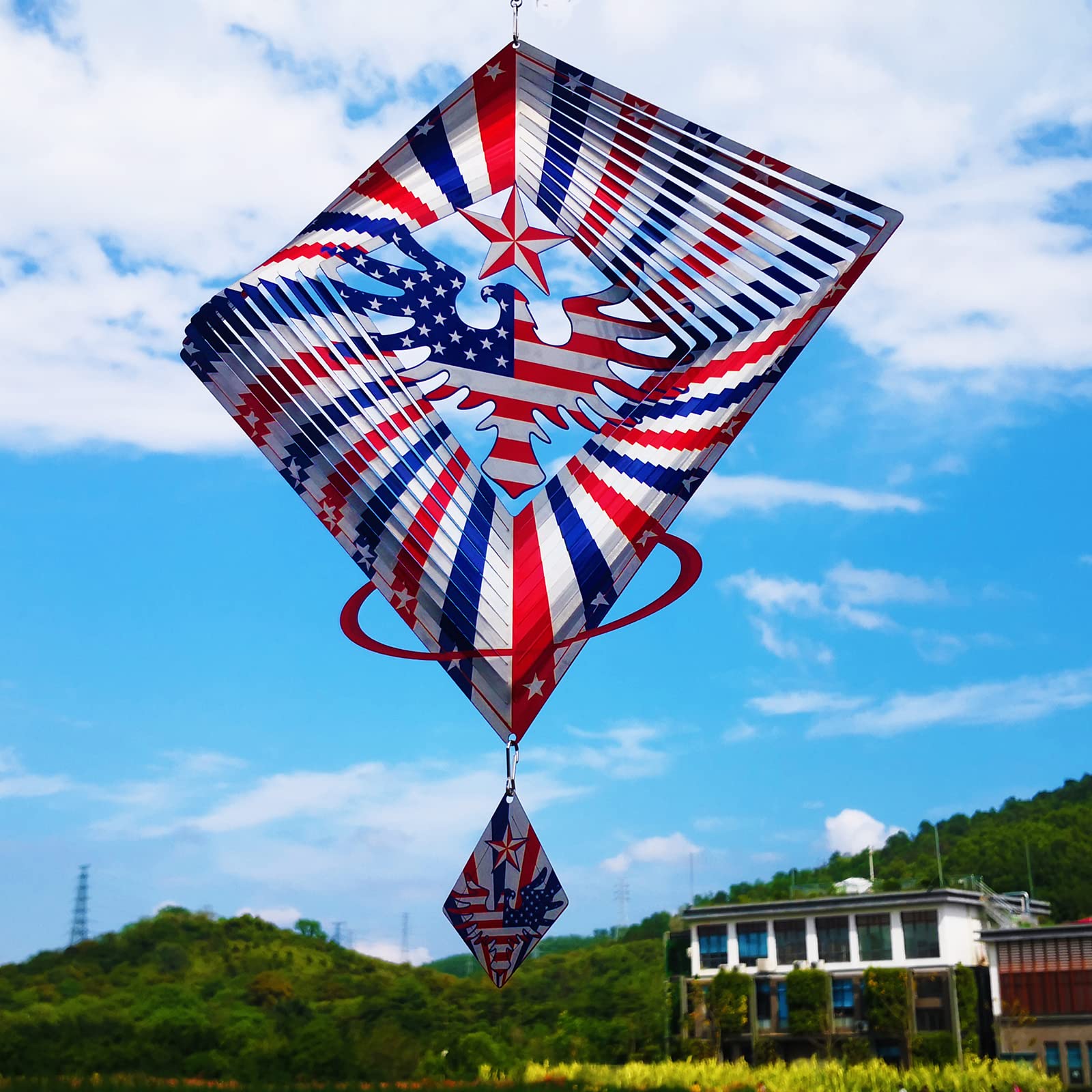 DJUAN 4th of July Decorations,12in American Flag Patriotic Wind Spinner Fourth of July Decor Outdoor,Garden Wind Spinners Patriotic Decor Independence Day Decorations for Yard,Garden,Patio