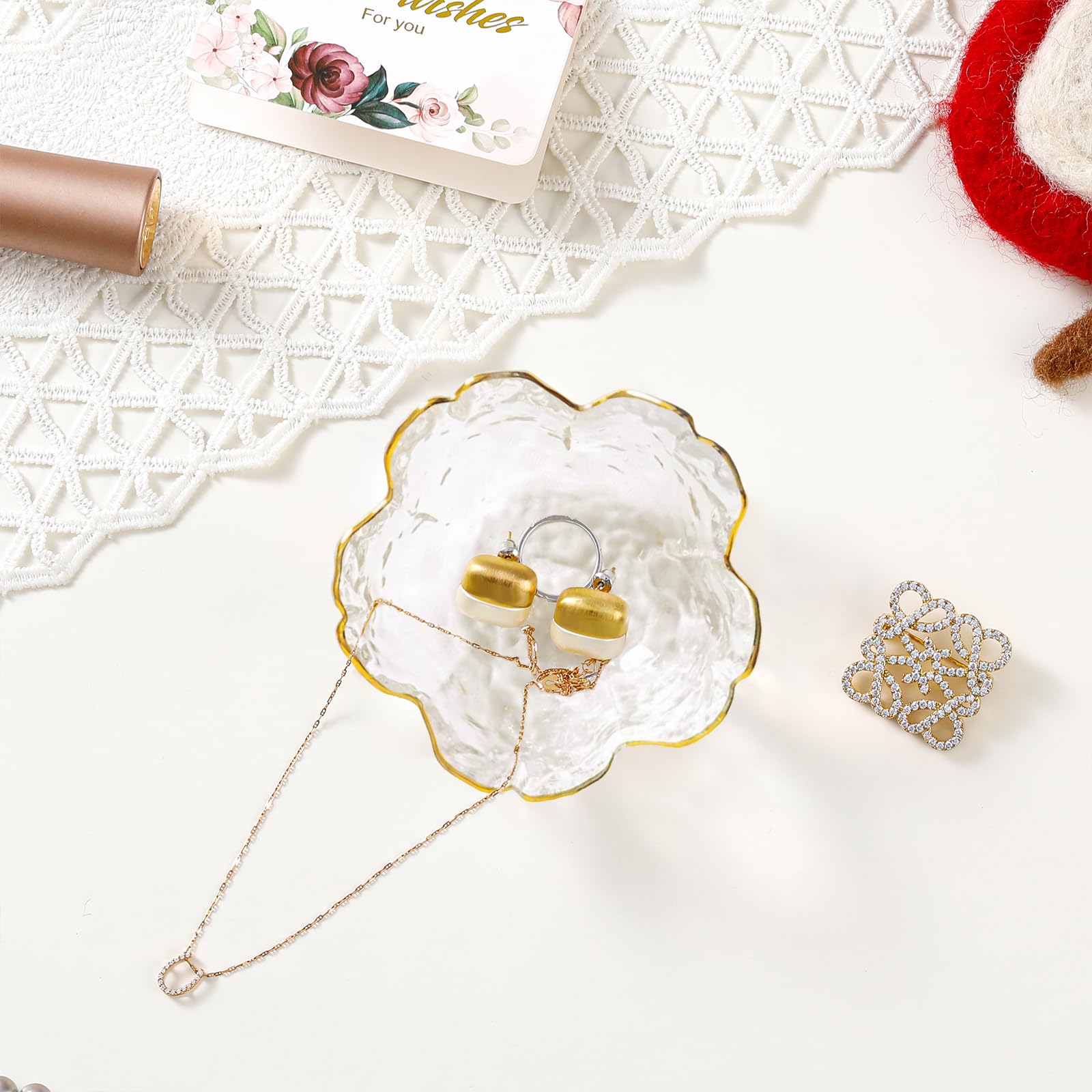 Gifts for Women Trinket Dish Flower Jewelry Dish Pink Glass Ring Holder Jewellery Tray Cute Room Decor Aesthetic Bedroom Accessories Unique Birthday New Home Mothers Day Gifts for Women Friends(2 pcs)
