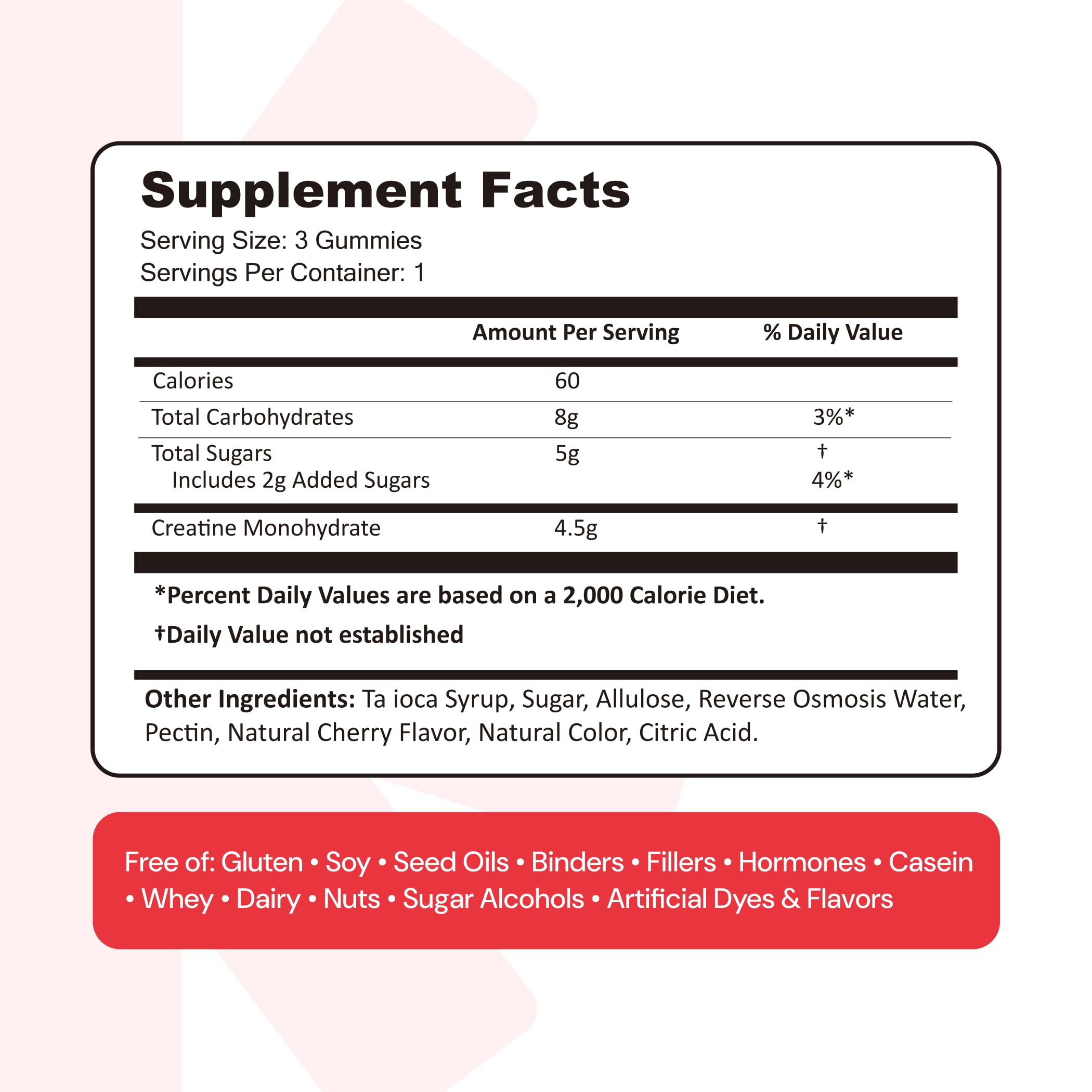 Create Creatine Monohydrate Gummies for Men & Women, Boost Focus, Strength, and Endurance, Anti-Melting Formula, Vegan, Gluten-Free, Non-GMO, 1.5g of Creatine per Gummy (Blue Raspberry)