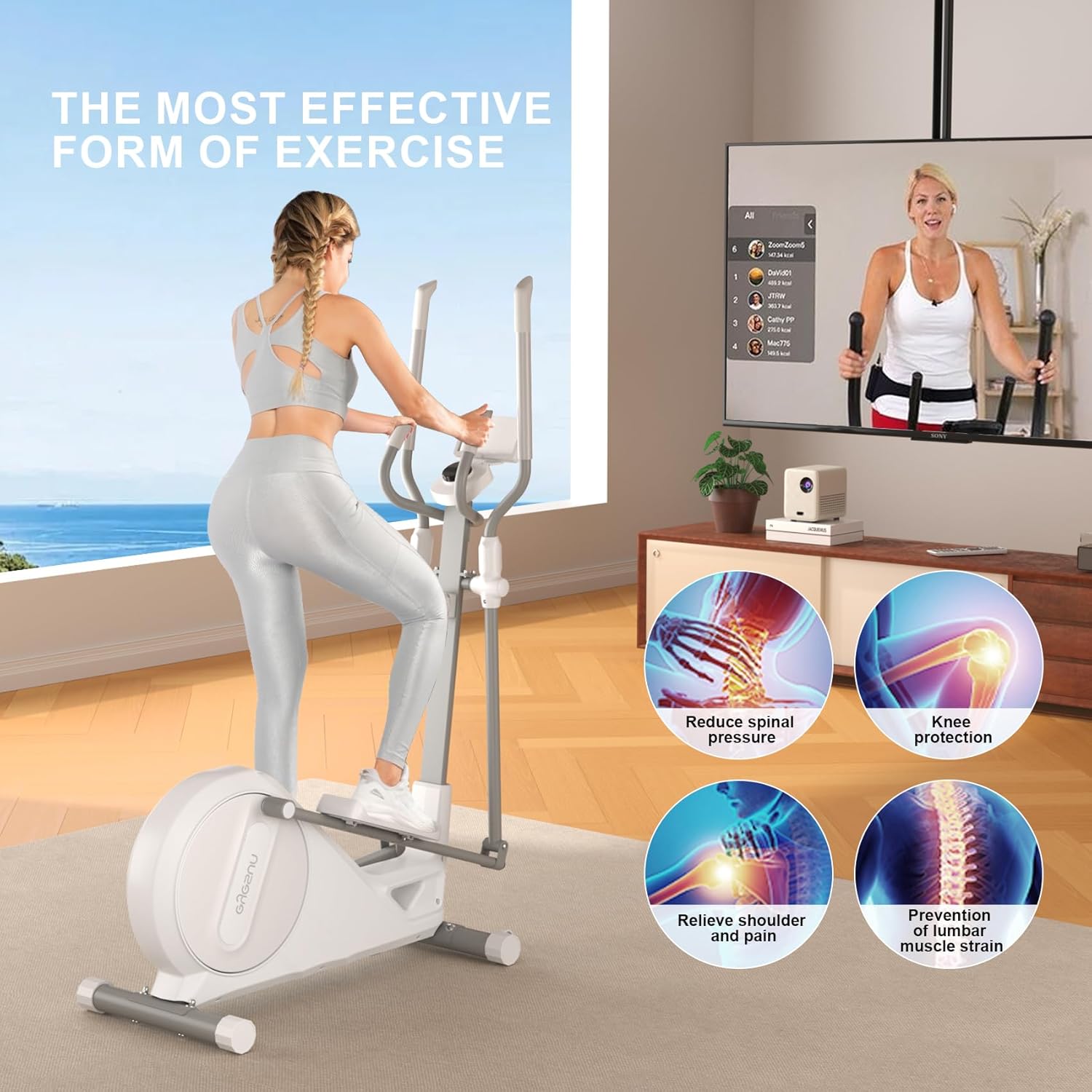 Elliptical Training Machine, Elliptical Machine for Home with Hyper-Quiet Magnetic Driving System,16-Level Resistance & Easy to Store, Portable Home Exercise Equipment with 300LBS Weight Capacity