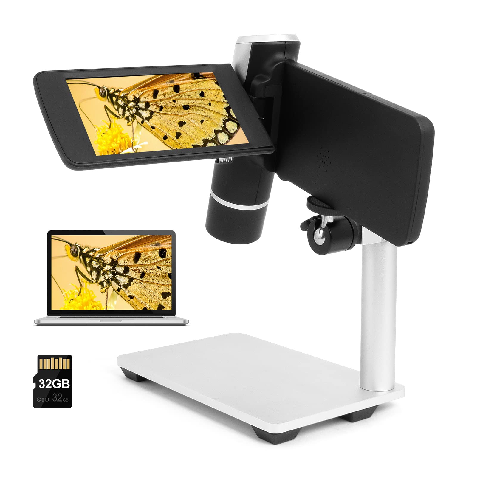 Andonstar AD203 Handheld Digital Microscope, Portable Pocket USB Coin Microscope with 4 inch Screen for Kids and Adults, Black, Electronic FHD Video, Windows Mac PC