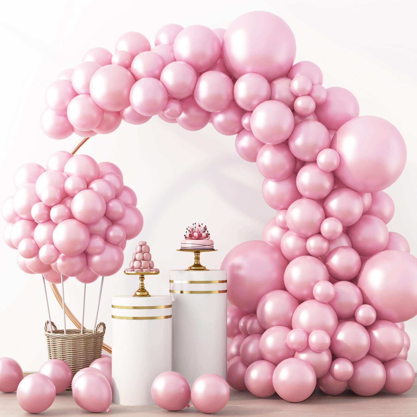 RUBFAC Pink Balloons 129pcs Light Pastel Pink Balloon Different Sizes 18 12 10 5 Inch for Garland Arch Mother's Day Birthday Party Baby Shower Gender Reveal Wedding Anniversary Easter Decoration