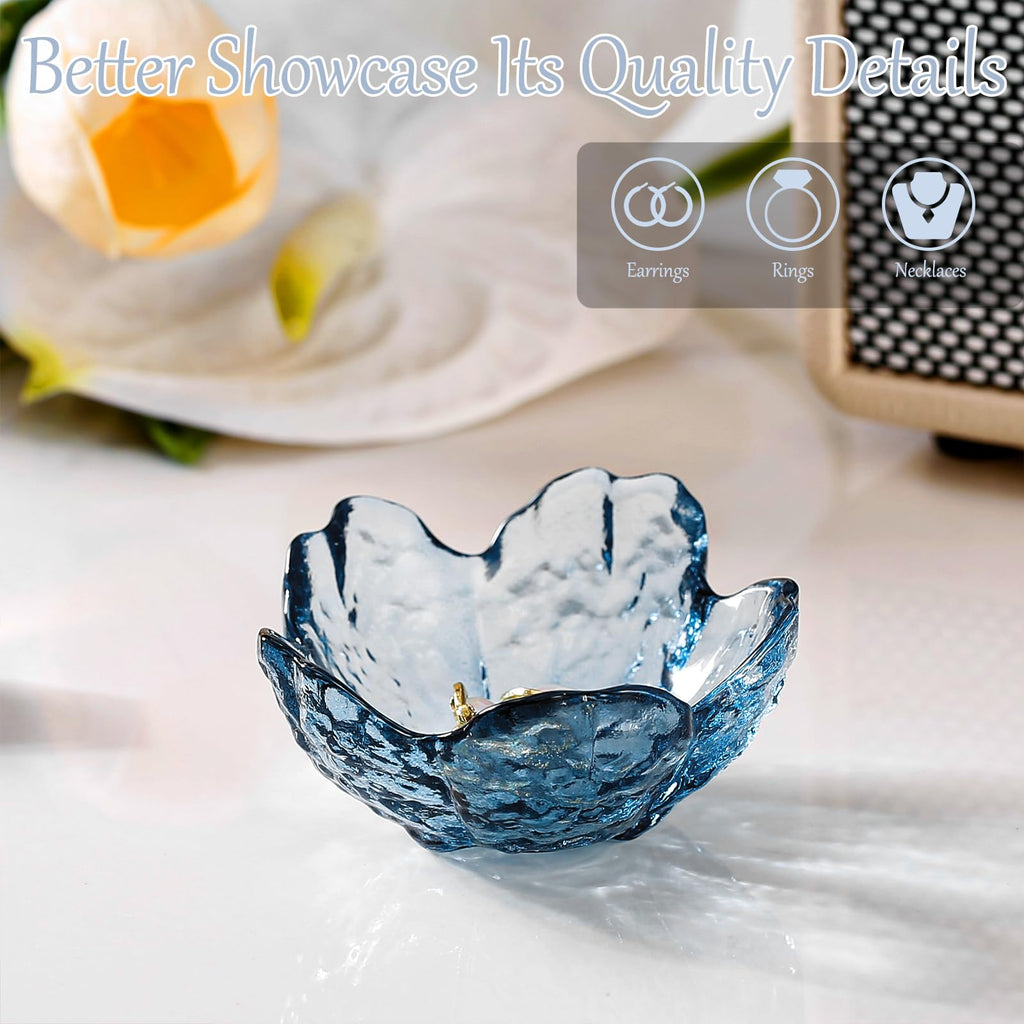 Gifts for Women Trinket Dish Flower Jewelry Dish Pink Glass Ring Holder Jewellery Tray Cute Room Decor Aesthetic Bedroom Accessories Unique Birthday New Home Mothers Day Gifts for Women Friends(2 pcs)