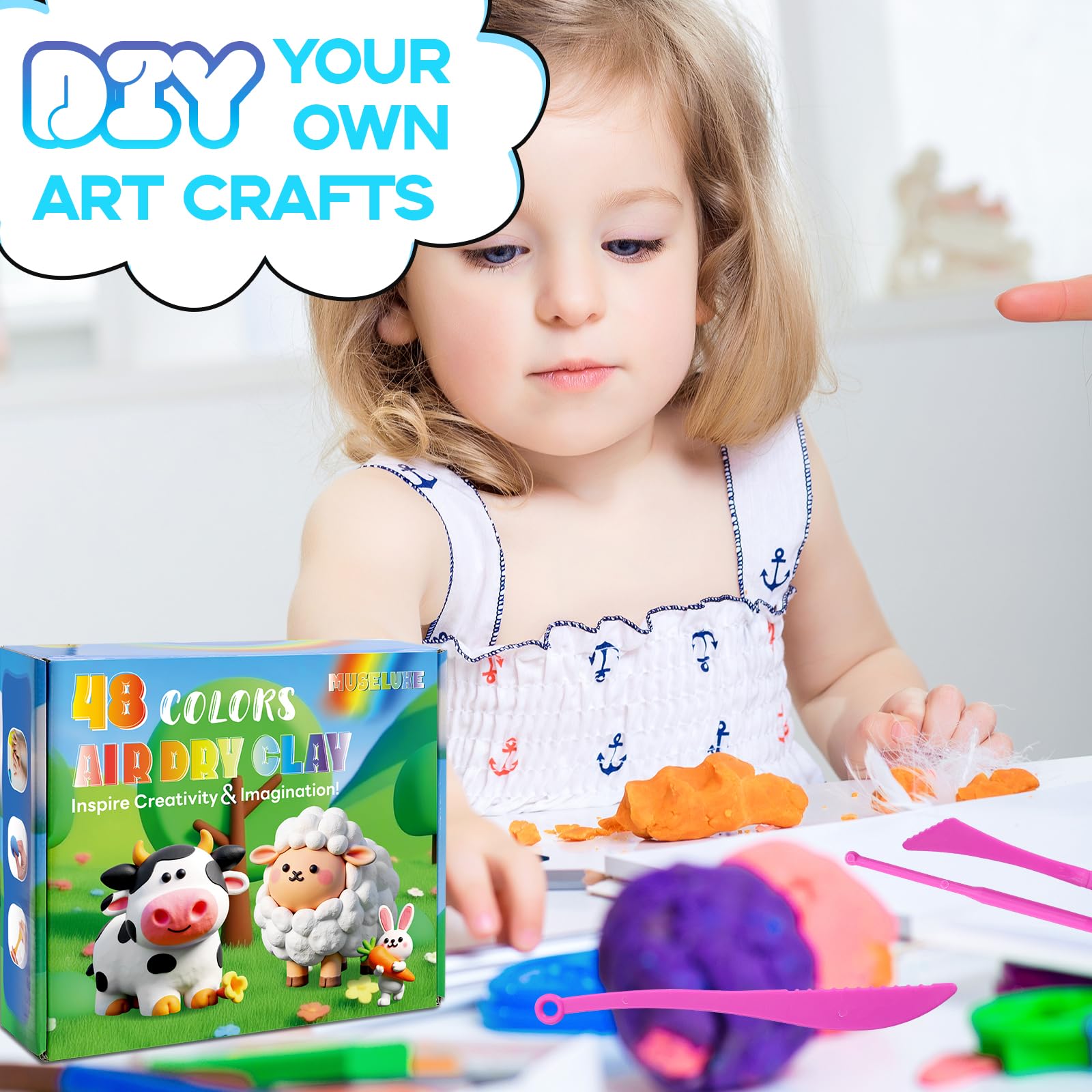 MuseLuxe Air Dry Clay - 32 Colors Modeling Clay Kit with 3 Sculpting Tools,Safe & Non-Toxic,DIY Magic Gifts Toys for Boys,Girls,Kids