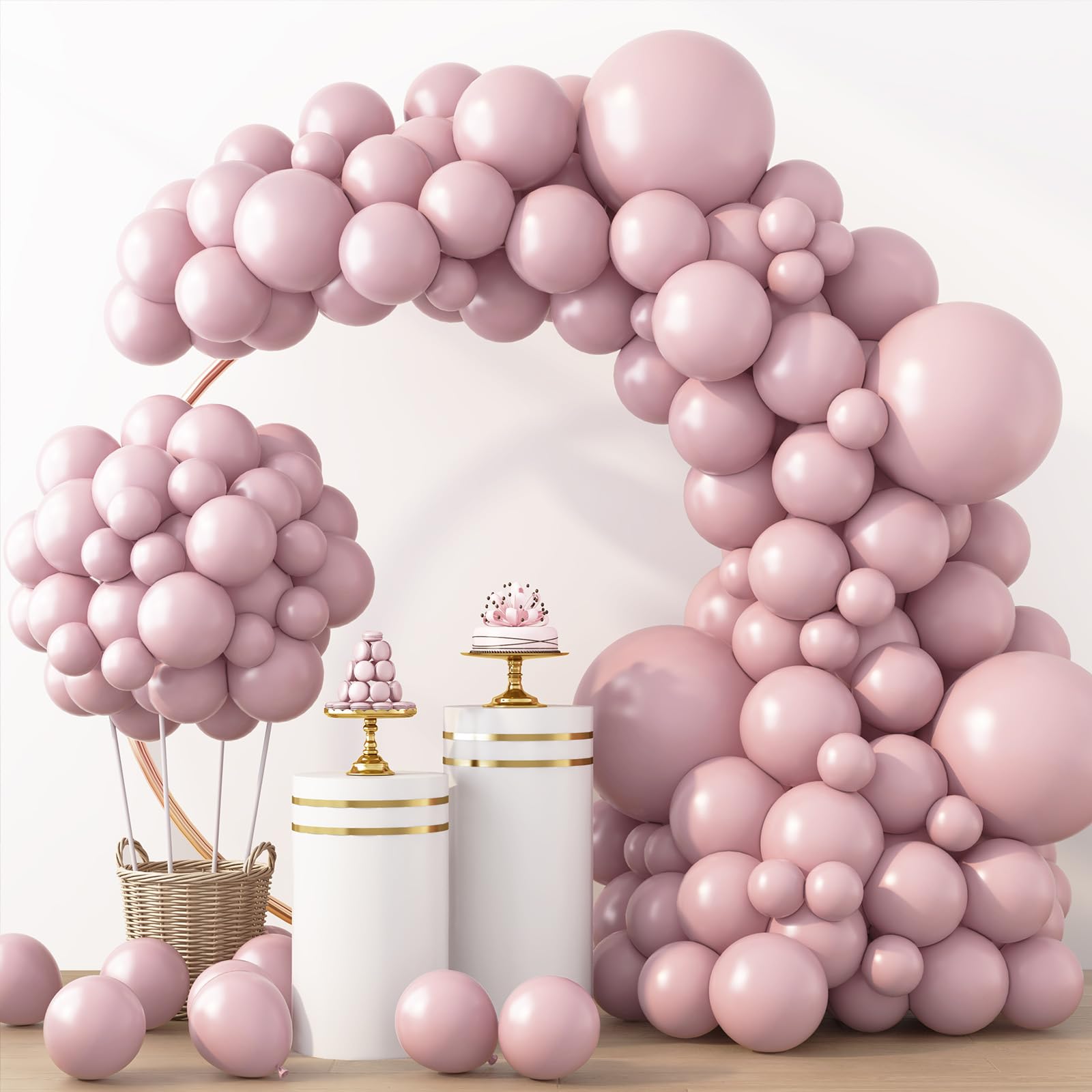RUBFAC Pink Balloons 129pcs Light Pastel Pink Balloon Different Sizes 18 12 10 5 Inch for Garland Arch Mother's Day Birthday Party Baby Shower Gender Reveal Wedding Anniversary Easter Decoration