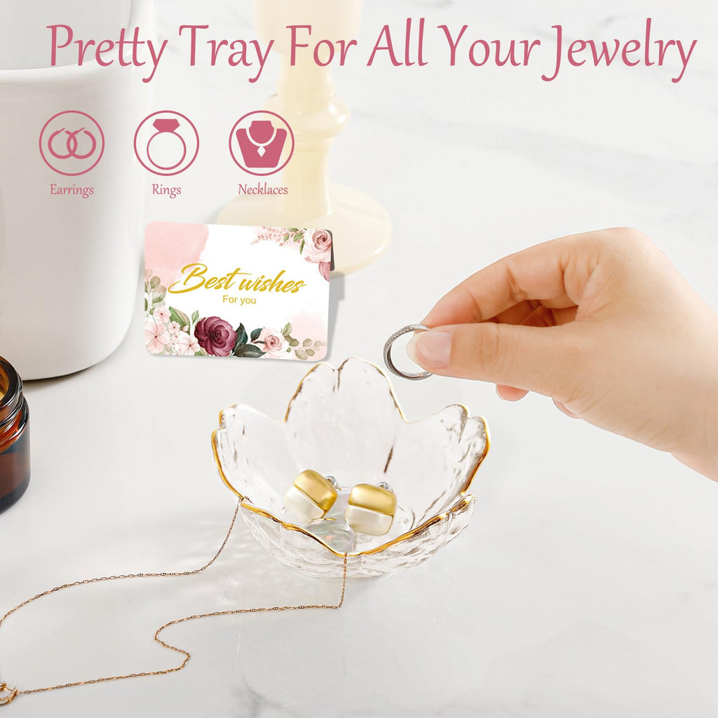 Gifts for Women Trinket Dish Flower Jewelry Dish Pink Glass Ring Holder Jewellery Tray Cute Room Decor Aesthetic Bedroom Accessories Unique Birthday New Home Mothers Day Gifts for Women Friends(2 pcs)