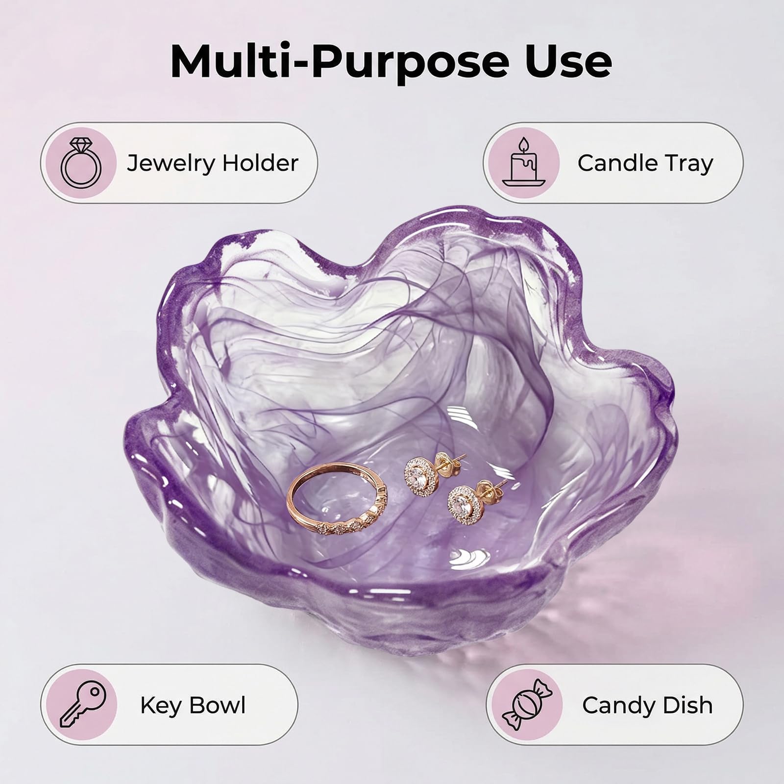 Gifts for Women Trinket Dish Flower Jewelry Dish Pink Glass Ring Holder Jewellery Tray Cute Room Decor Aesthetic Bedroom Accessories Unique Birthday New Home Mothers Day Gifts for Women Friends(2 pcs)