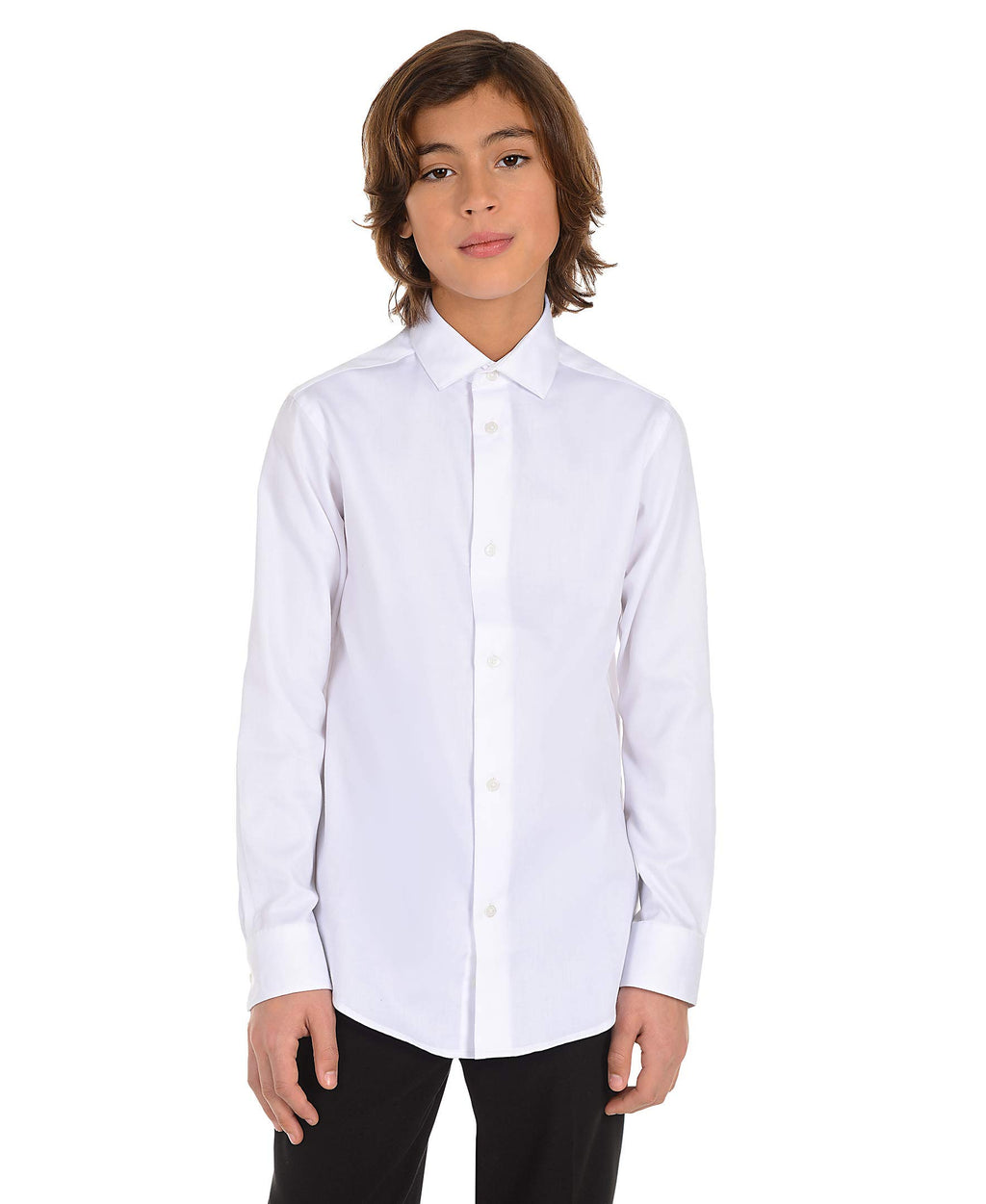 Calvin Klein boys Long Sleeve Sateen Dress Shirt, Button-down Style With Cuffs & Shirttail Hem